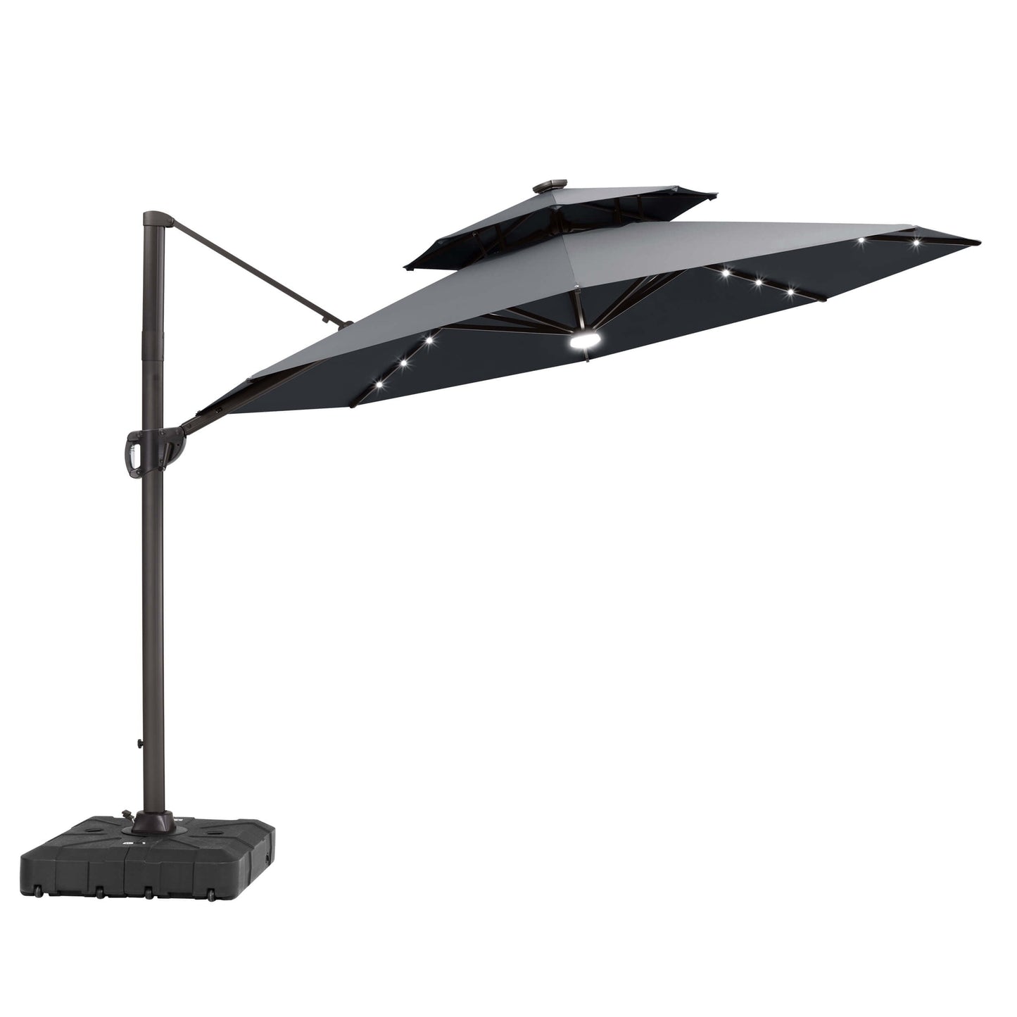 11x11 ft Aluminum Cantilever Patio Umbrella with LED Lights & Double Top (Base Options)