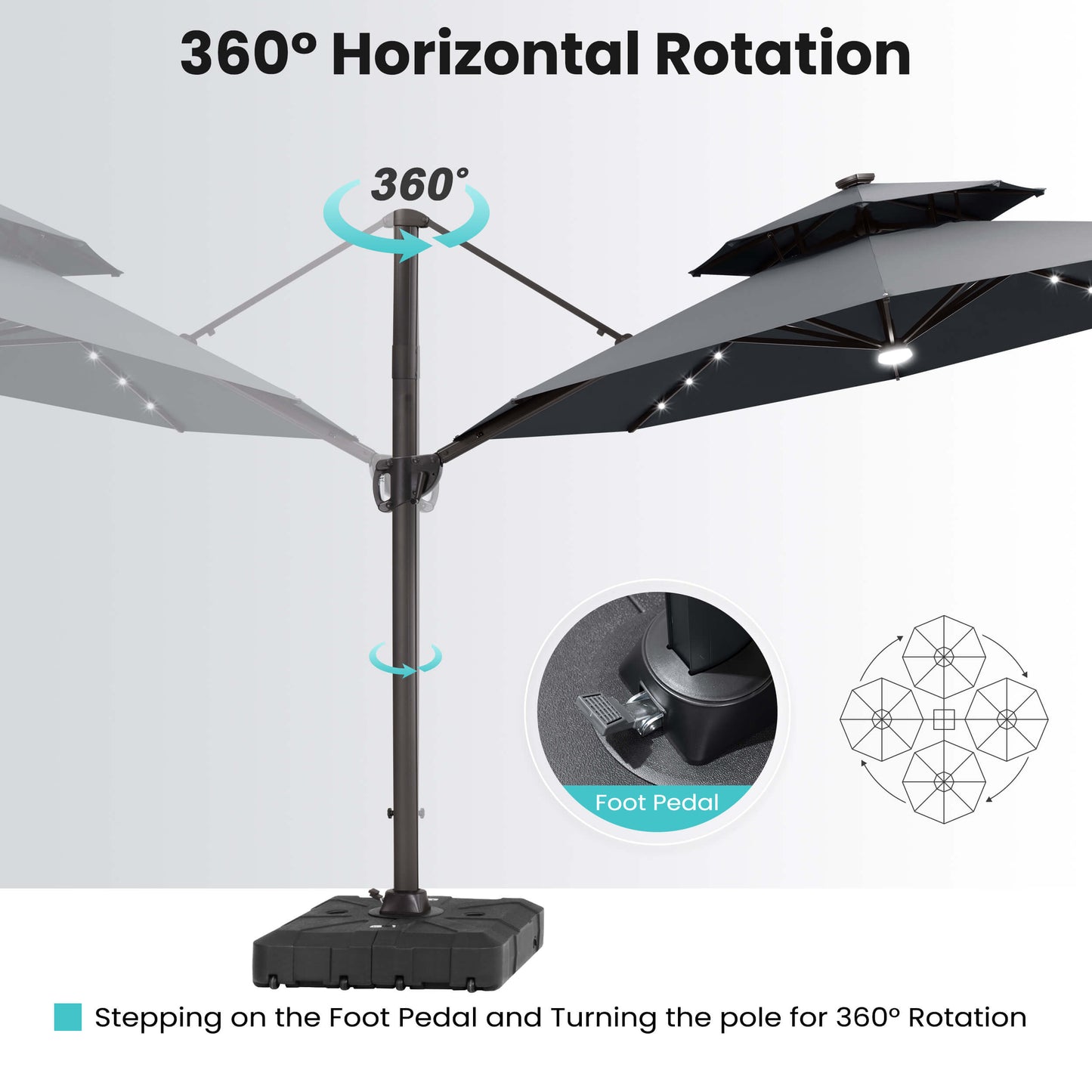 11x11 ft Aluminum Cantilever Patio Umbrella with LED Lights & Double Top (Base Options)