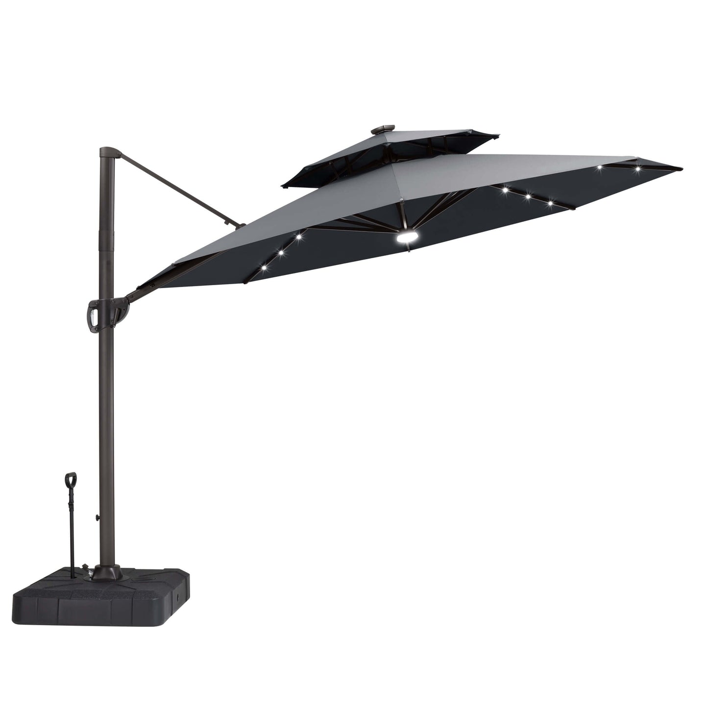 11x11 ft Aluminum Cantilever Patio Umbrella with LED Lights & Double Top (Base Options)