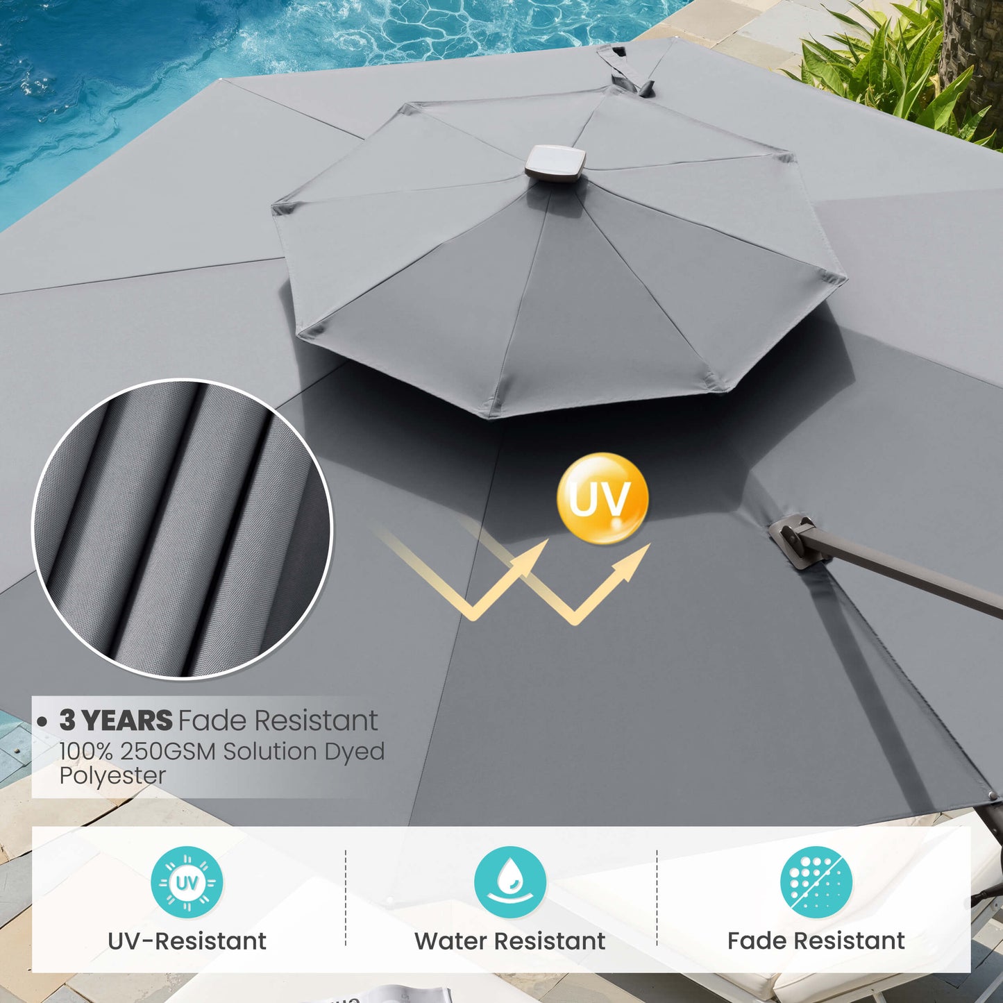 11x11 ft Aluminum Cantilever Patio Umbrella with LED Lights & Double Top (Base Options)