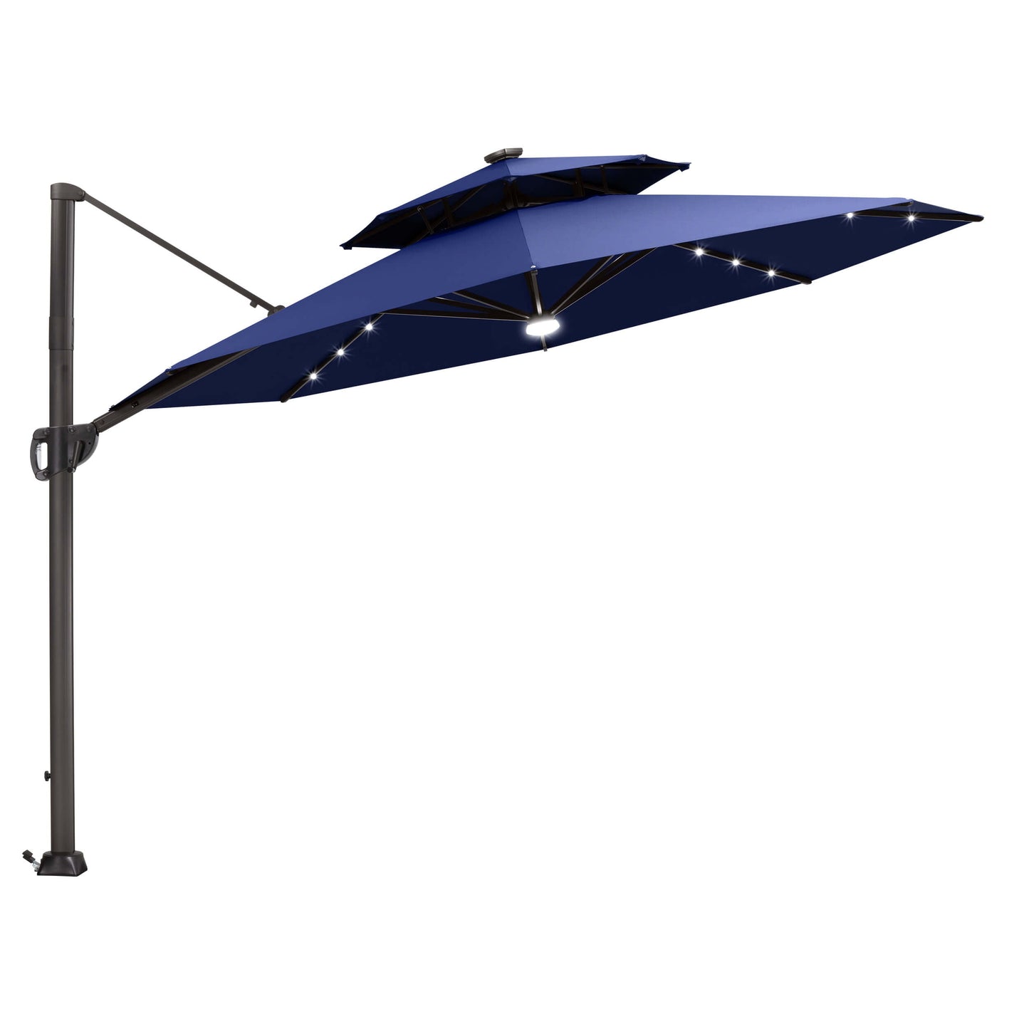 11x11 ft Aluminum Cantilever Patio Umbrella with LED Lights & Double Top (Base Options)