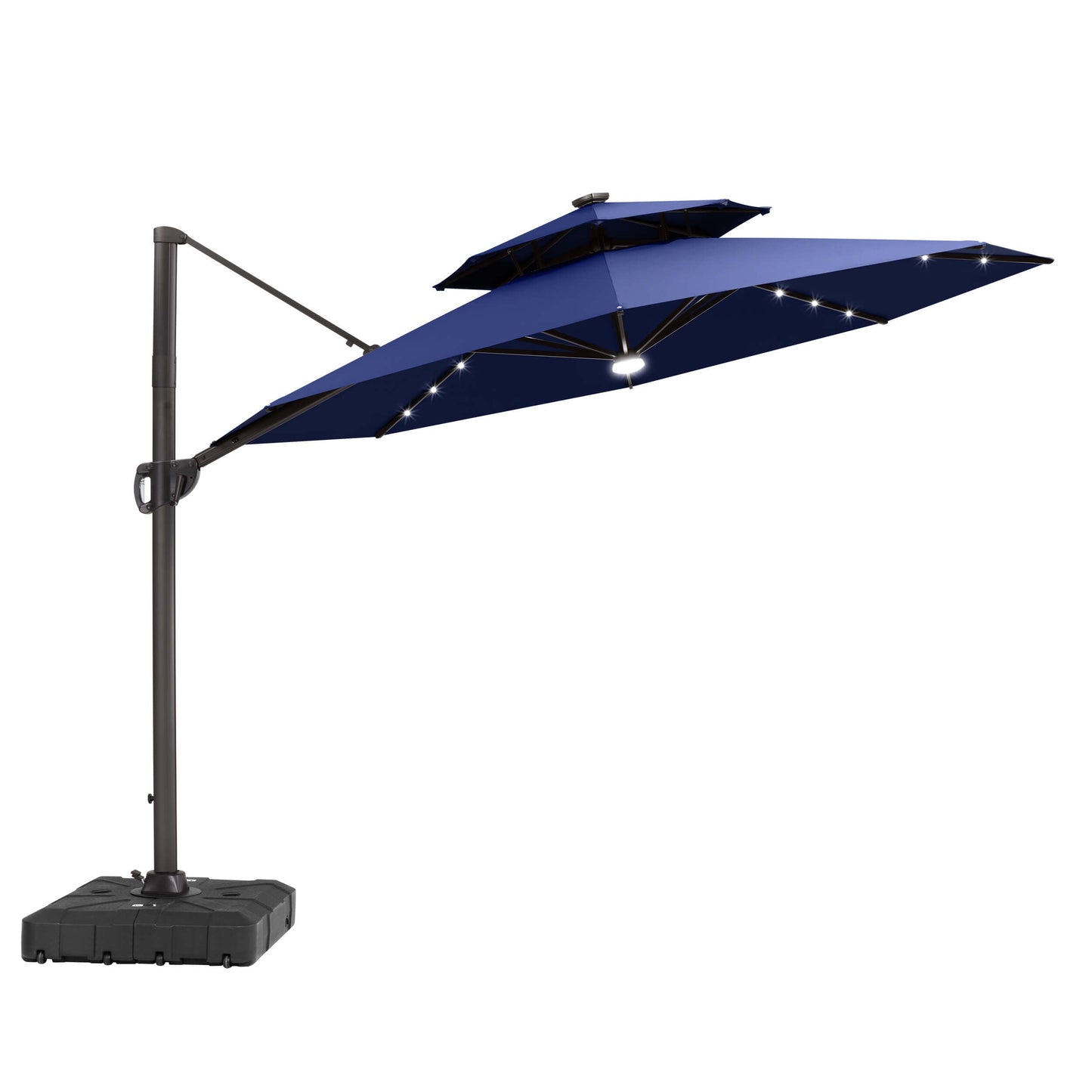11x11 ft Aluminum Cantilever Patio Umbrella with LED Lights & Double Top (Base Options)