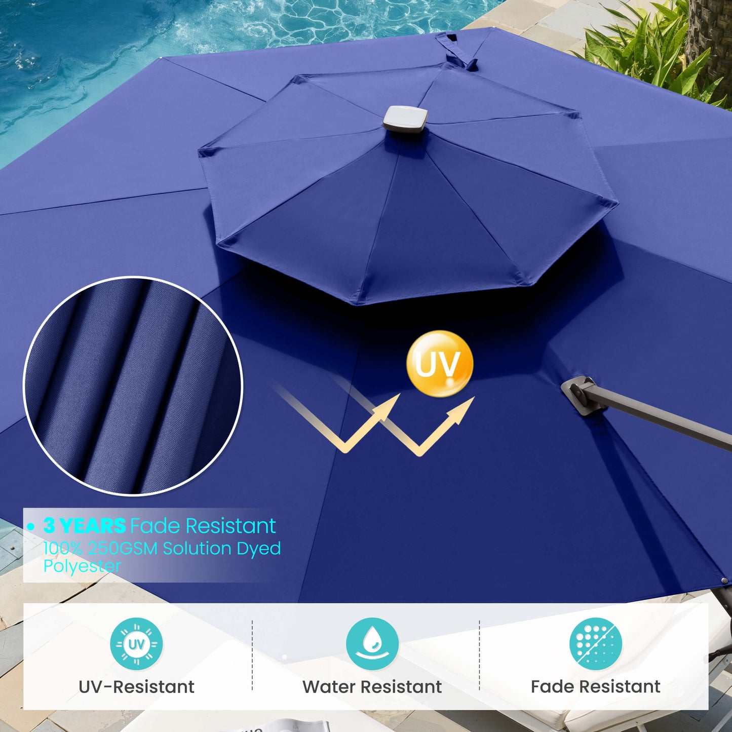 11x11 ft Aluminum Cantilever Patio Umbrella with LED Lights & Double Top (Base Options)