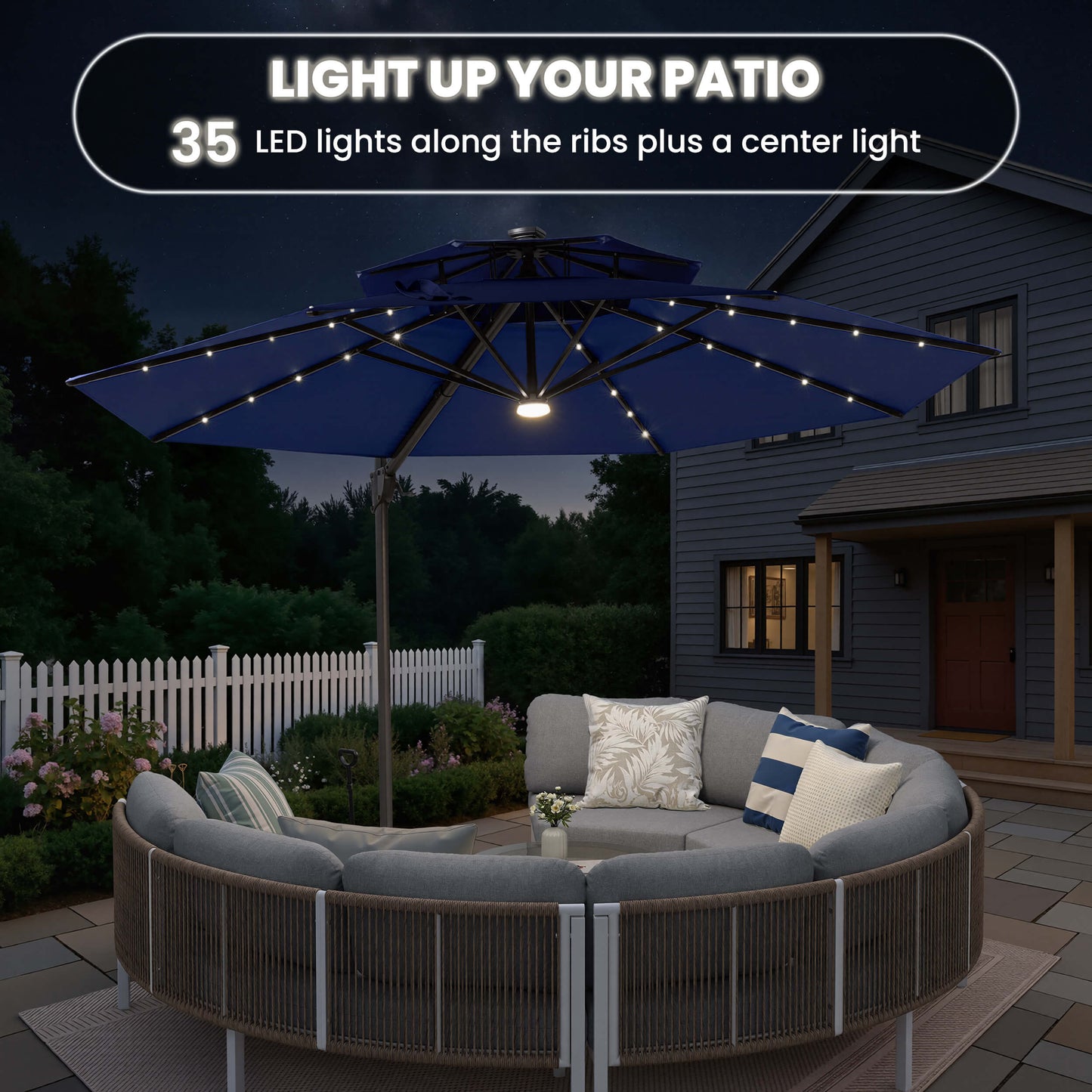 11x11 ft Aluminum Cantilever Patio Umbrella with LED Lights & Double Top (Base Options)