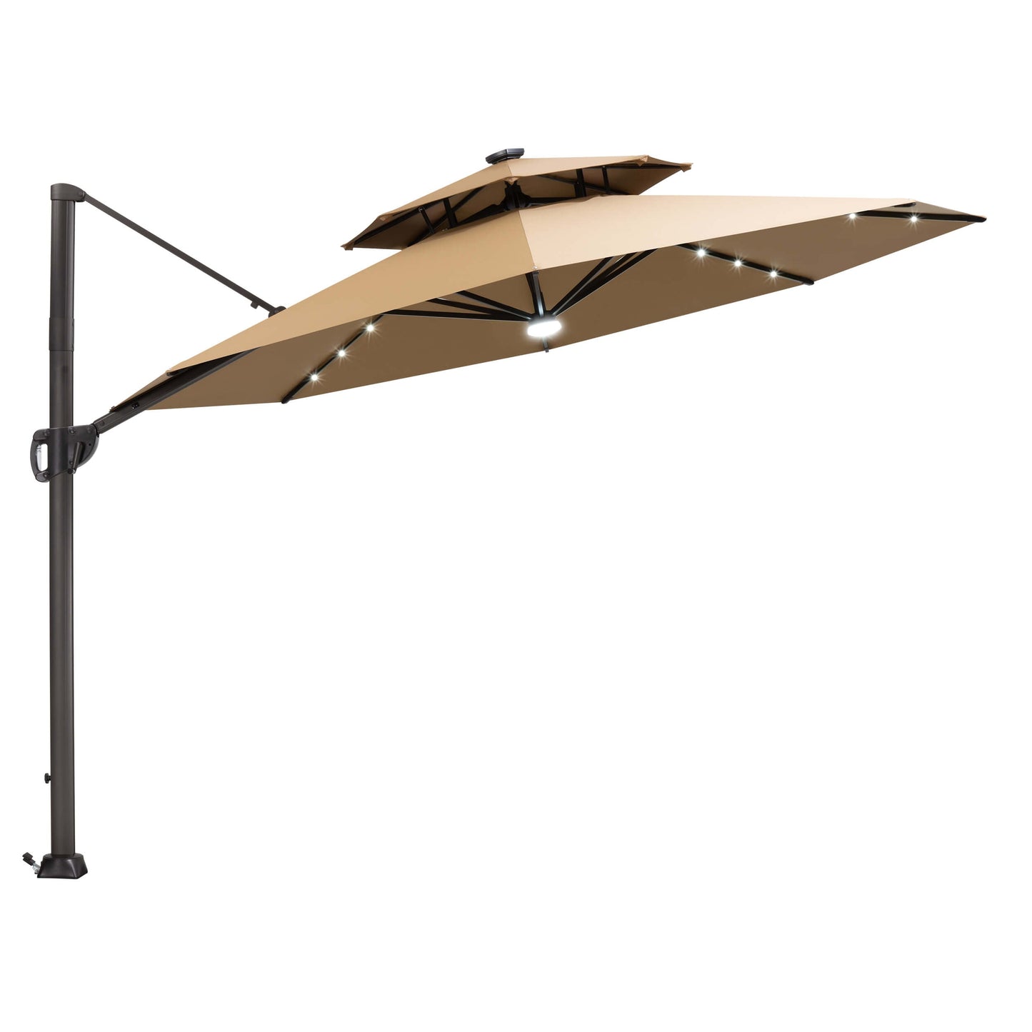 11x11 ft Aluminum Cantilever Patio Umbrella with LED Lights & Double Top (Base Options)
