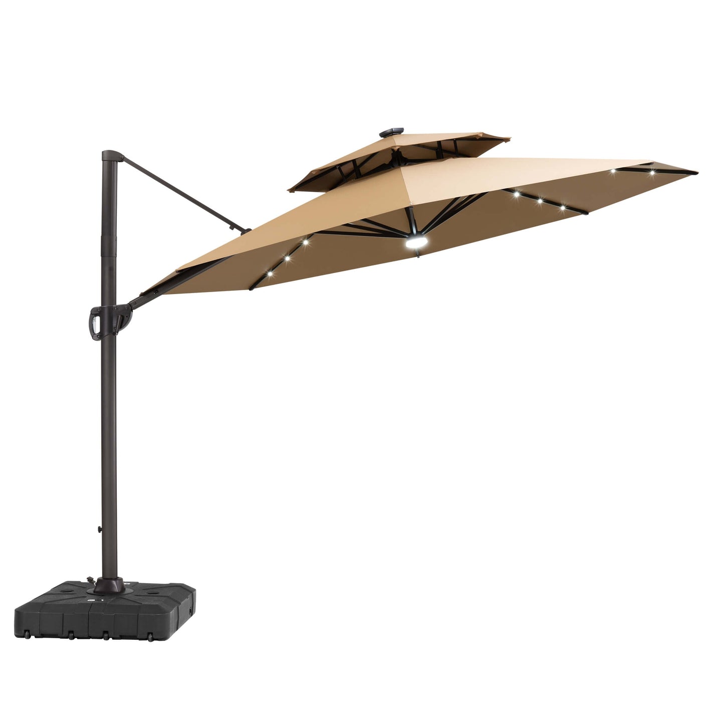 11x11 ft Aluminum Cantilever Patio Umbrella with LED Lights & Double Top (Base Options)