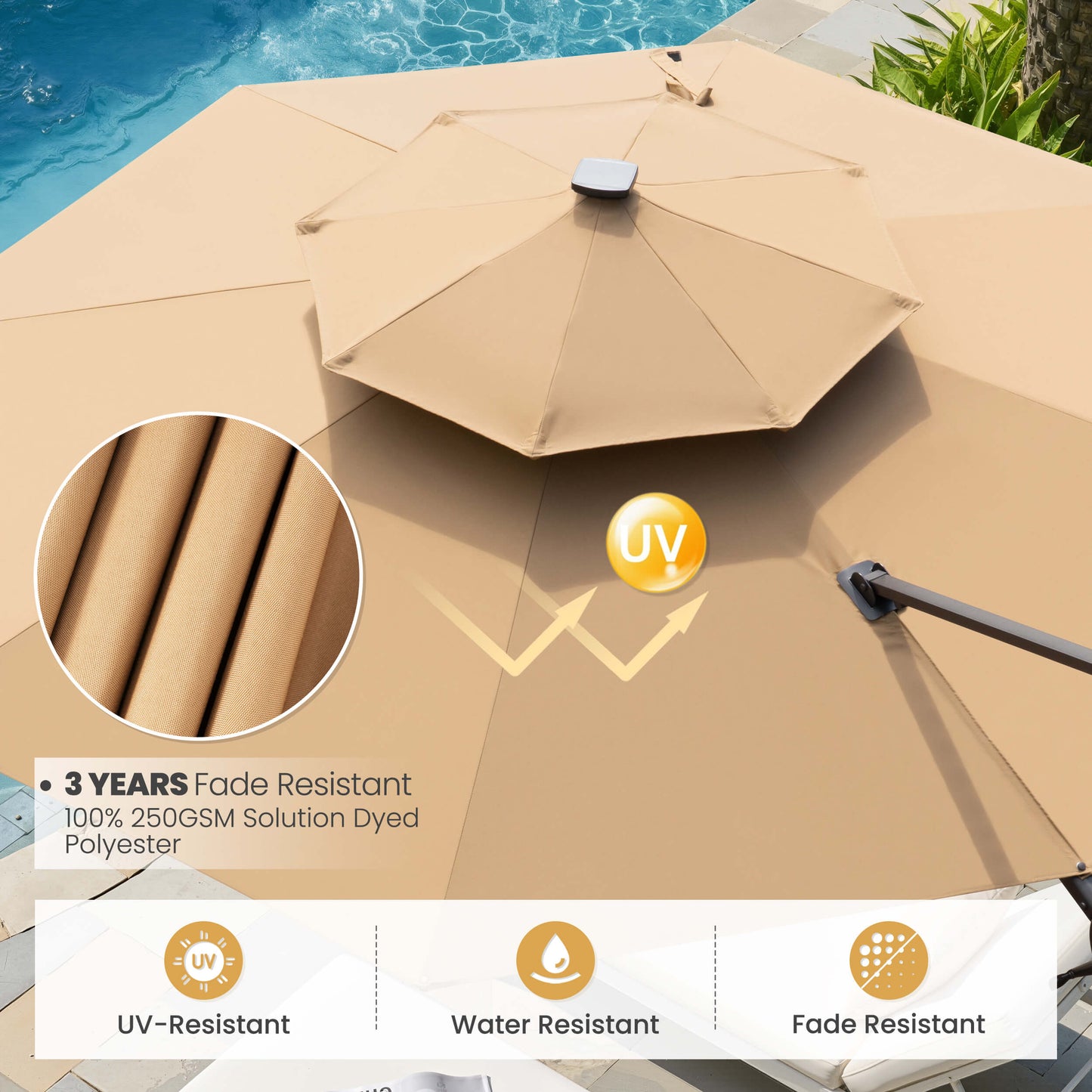 11x11 ft Aluminum Cantilever Patio Umbrella with LED Lights & Double Top (Base Options)