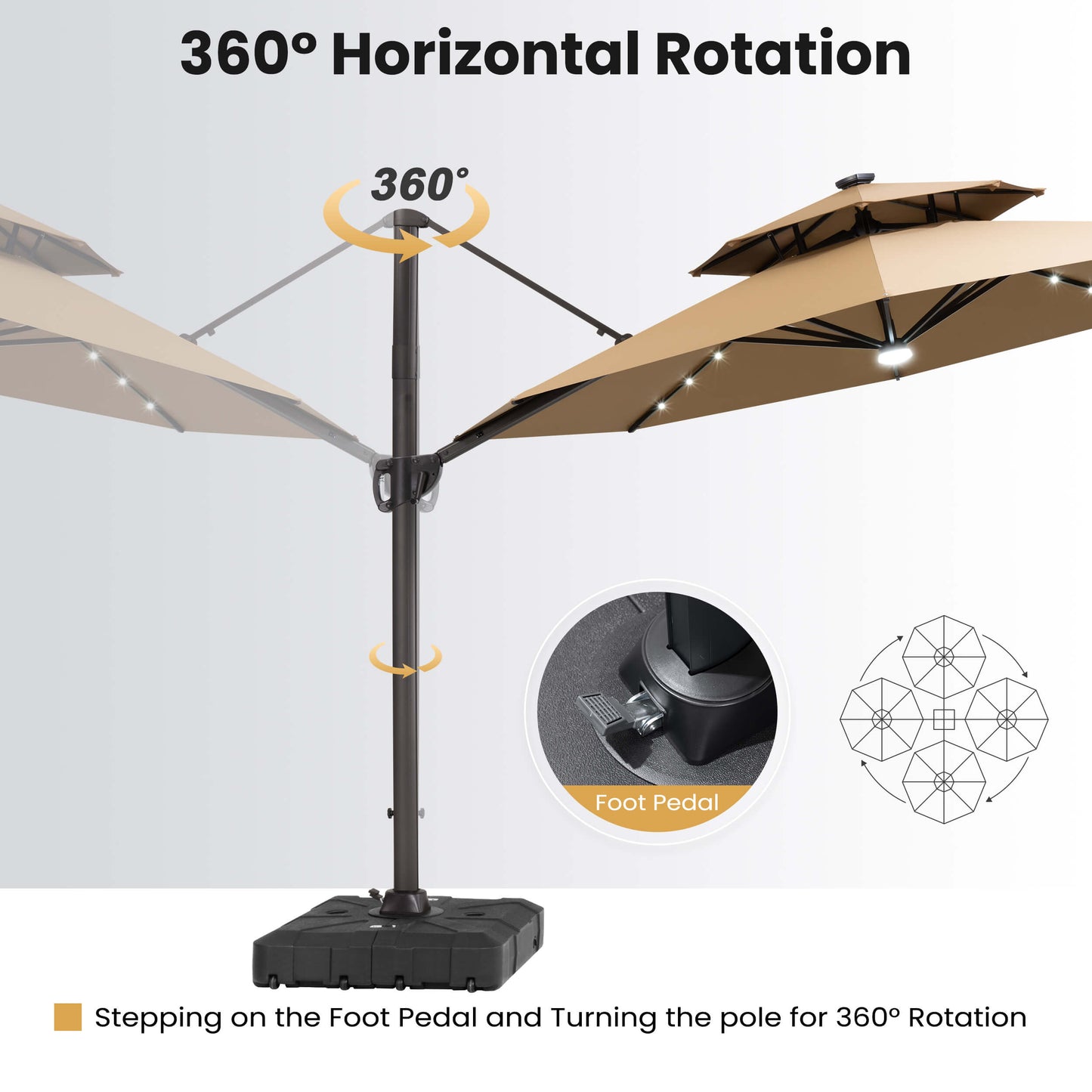 11x11 ft Aluminum Cantilever Patio Umbrella with LED Lights & Double Top (Base Options)