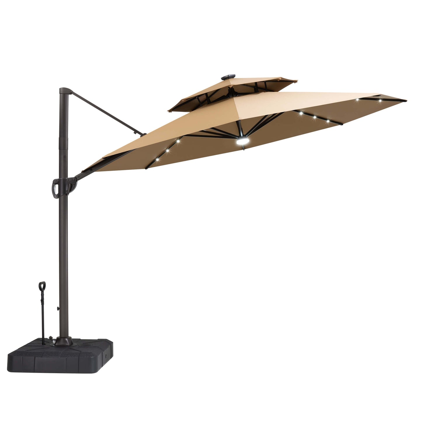 11x11 ft Aluminum Cantilever Patio Umbrella with LED Lights & Double Top (Base Options)