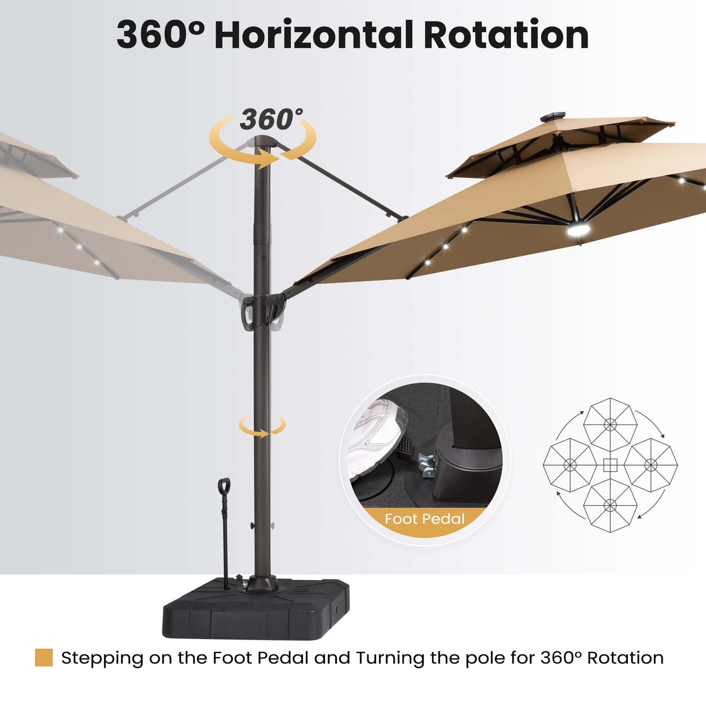 11x11 ft Aluminum Cantilever Patio Umbrella with LED Lights & Double Top (Base Options)