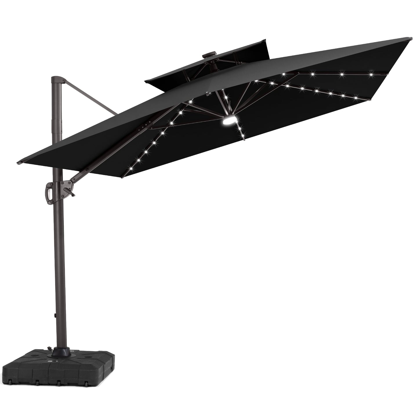Crestlive 11x9 ft black rectangular cantilever patio umbrella with solar LED rib lights and heavy-duty wheeled base