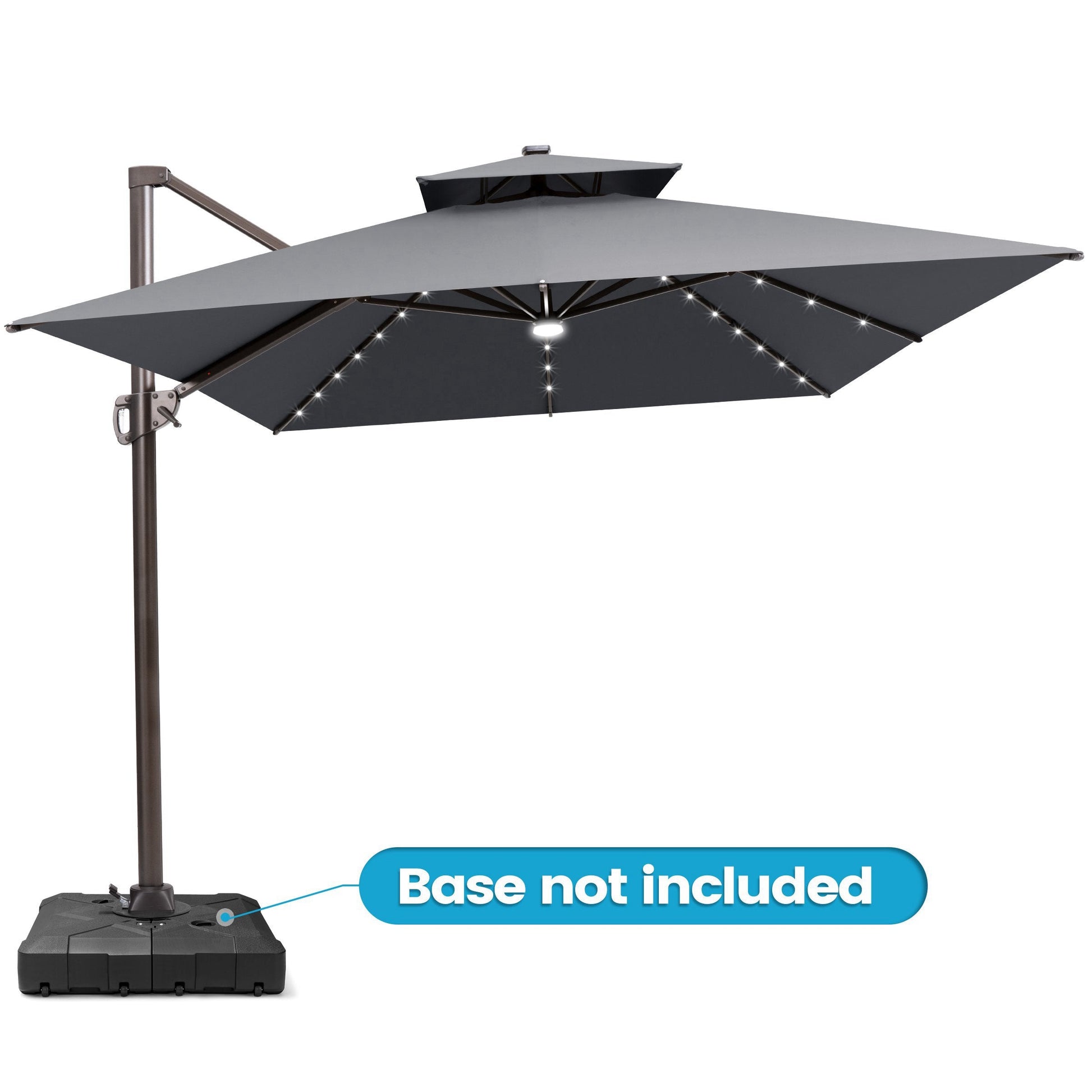 Crestlive 13x10 ft dark grey rectangular cantilever patio umbrella with LED lights note base not included