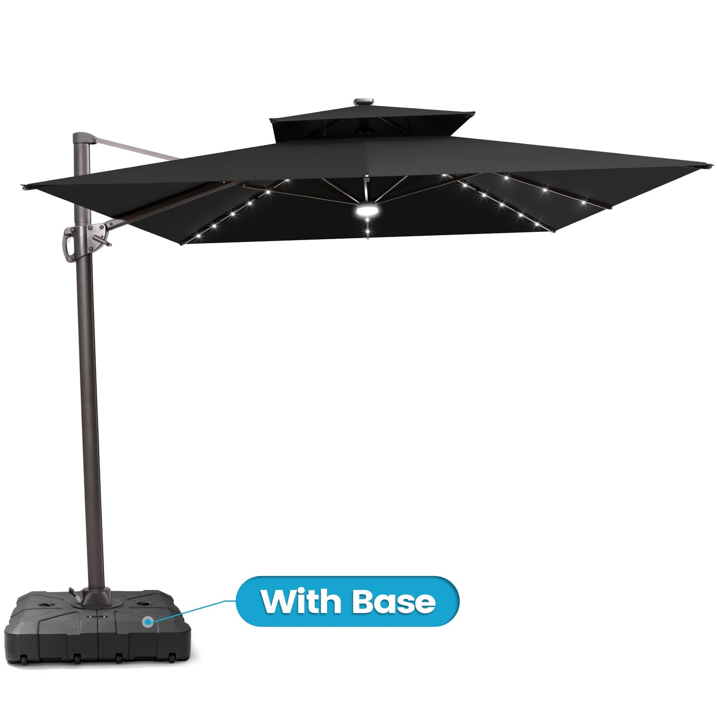 Crestlive 11x9 ft black lighted rectangular cantilever patio umbrella with LED lights and heavy-duty base