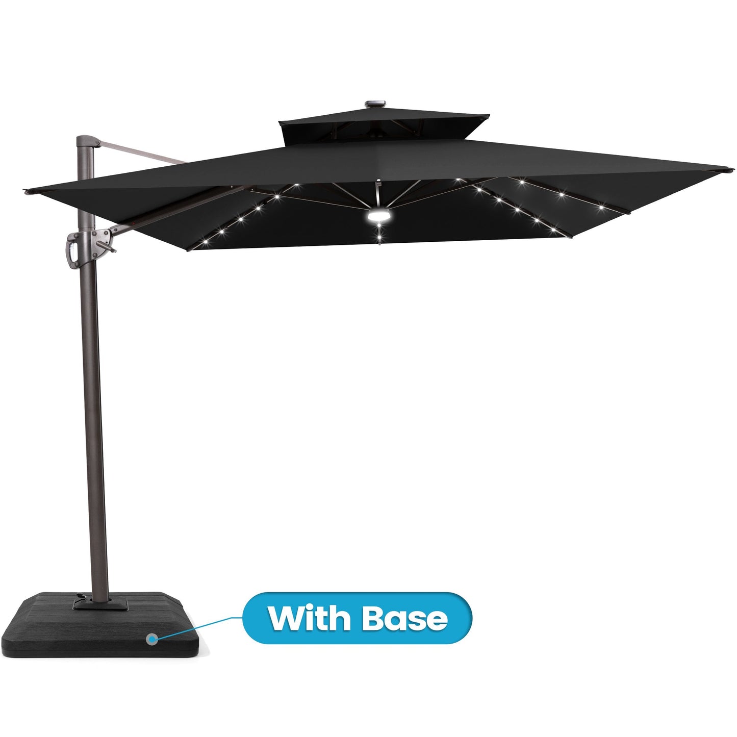 Crestlive 11x9 ft black lighted rectangular cantilever patio umbrella with LED lights and low-profile base