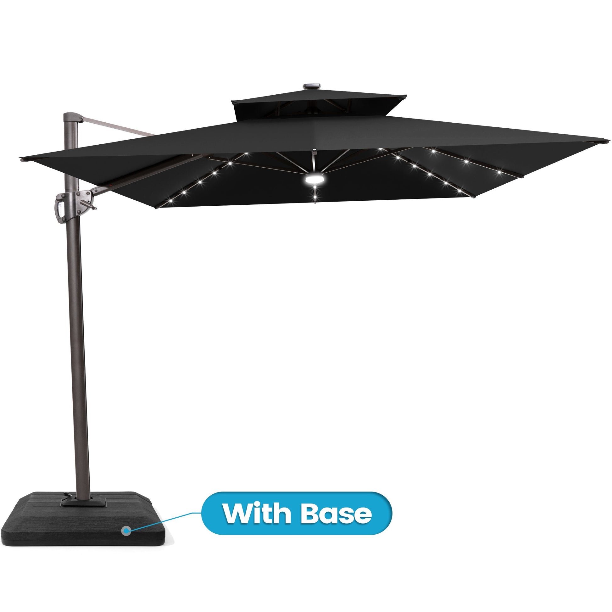 Crestlive 11x9 ft black lighted rectangular cantilever patio umbrella with LED lights and low-profile base
