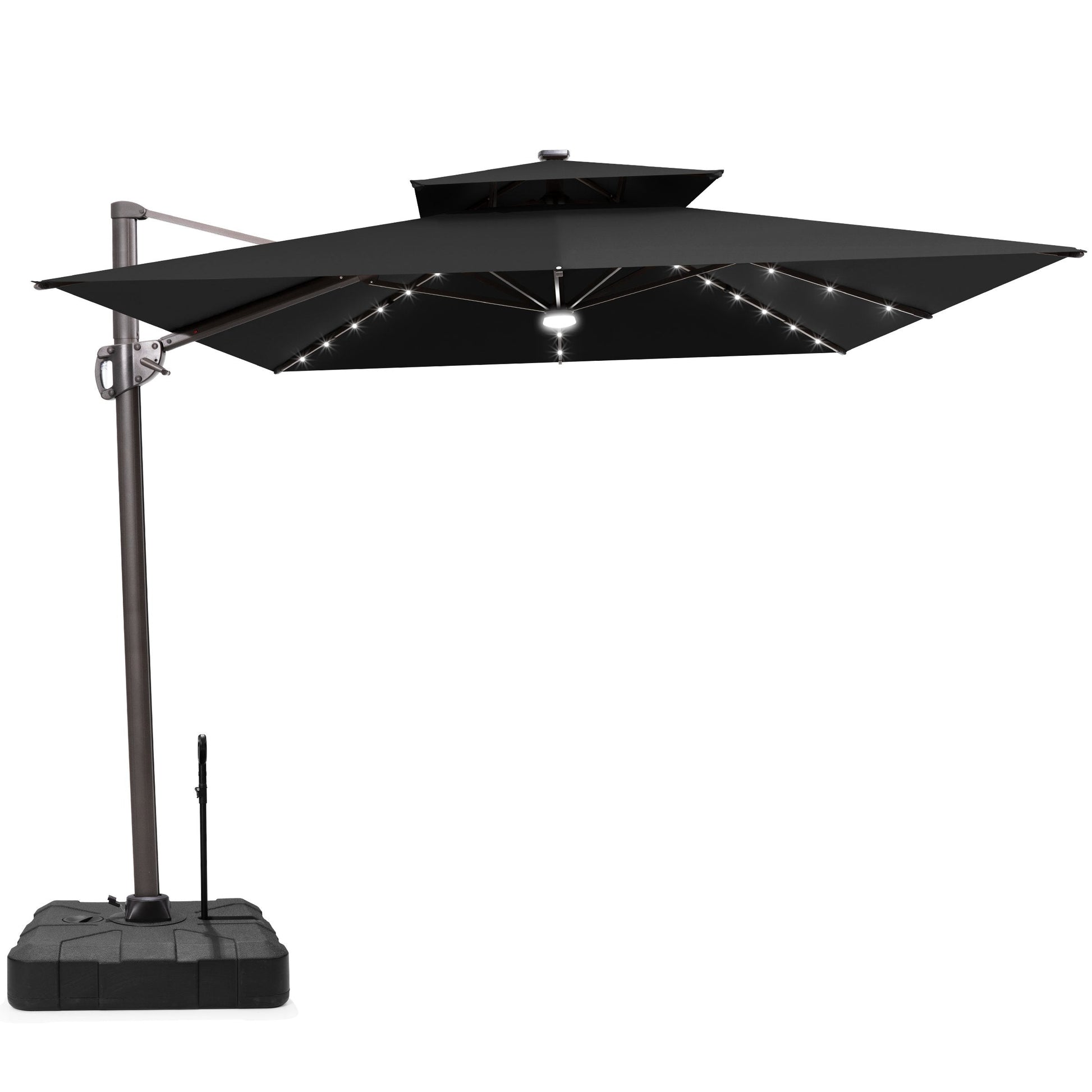 Crestlive 11x9 ft black lighted rectangular cantilever patio umbrella with solar LED lights and wheeled base