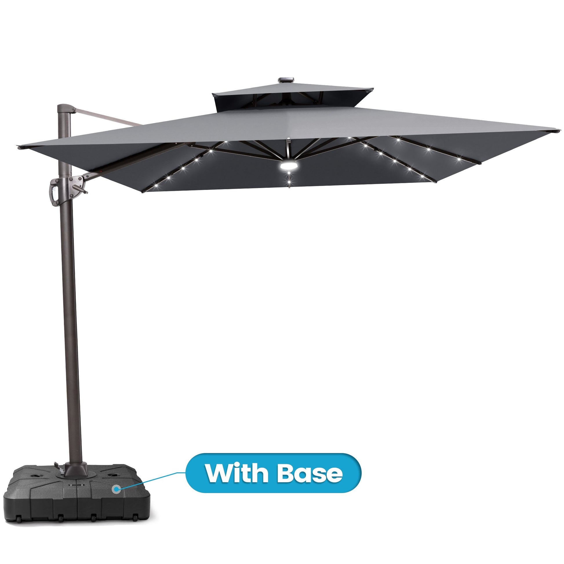 Crestlive 11x9 ft grey lighted rectangular cantilever patio umbrella with LED lights and heavy-duty base