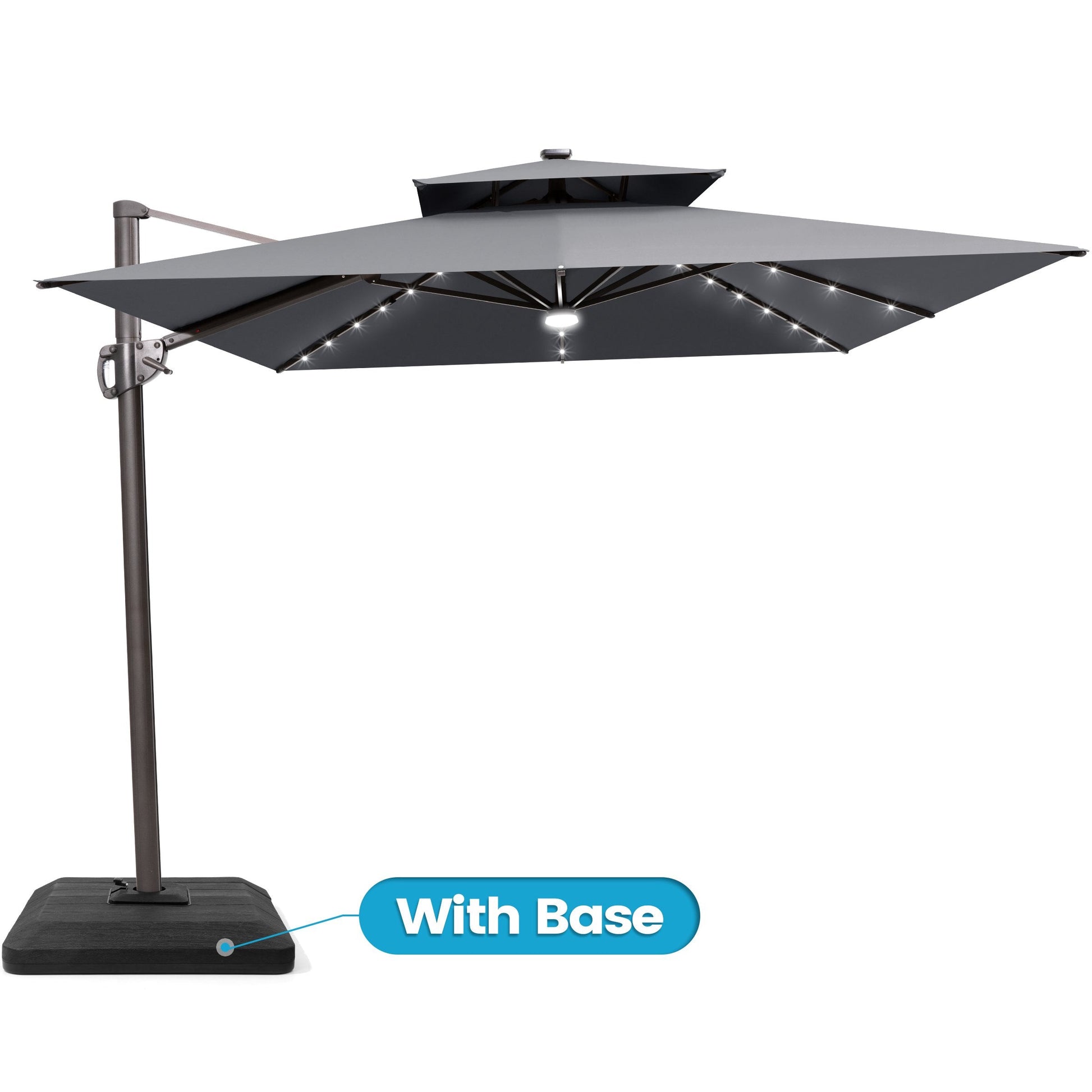 Crestlive 11x9 ft grey lighted rectangular cantilever patio umbrella with LED lights and low-profile base