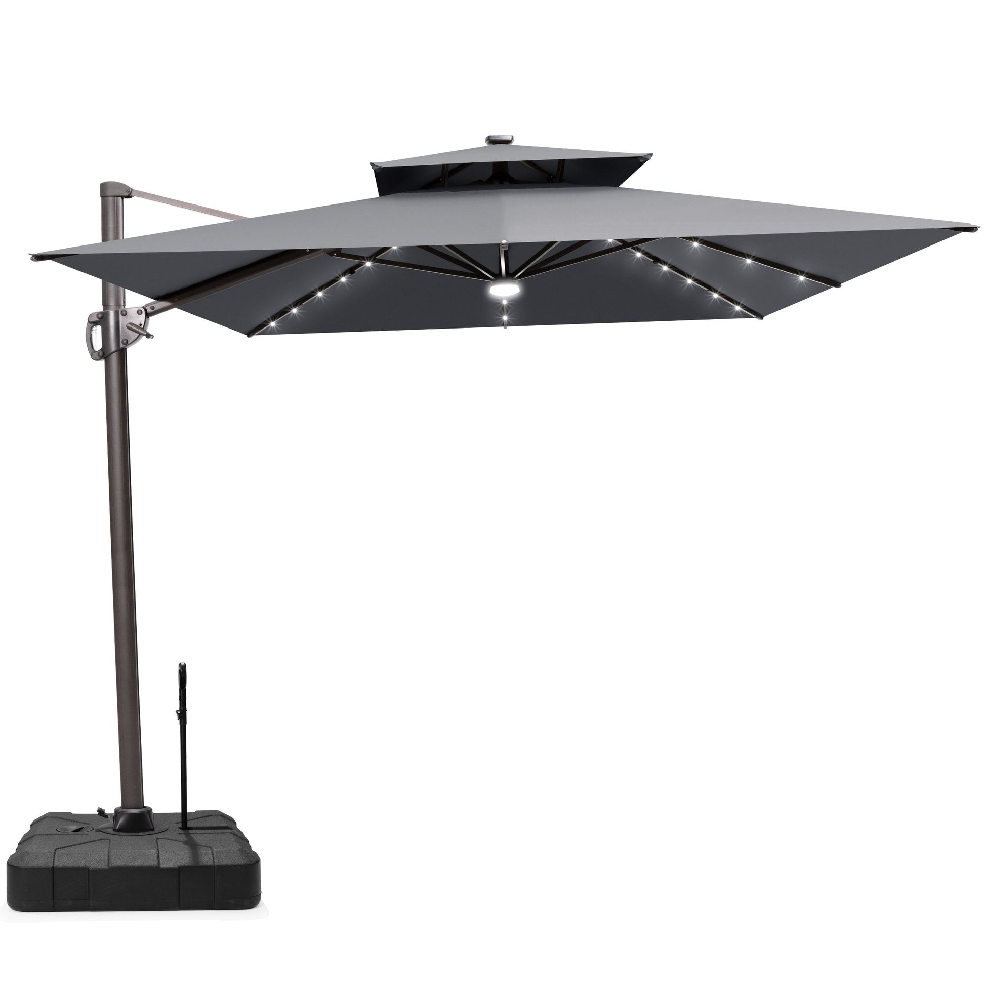 Crestlive 11x9 ft grey lighted rectangular cantilever patio umbrella with solar LED lights and wheeled base