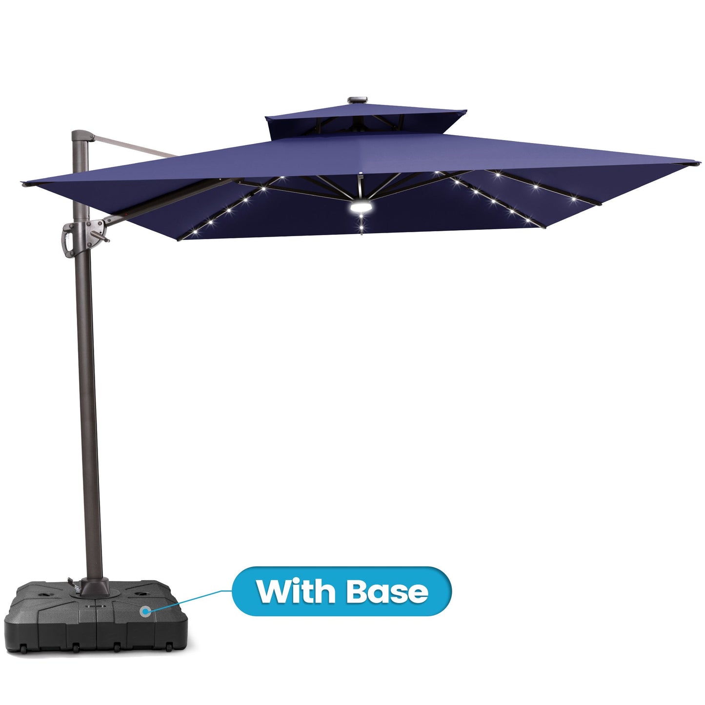 Crestlive 11x9 ft navy blue lighted rectangular cantilever patio umbrella with LED lights and heavy-duty base