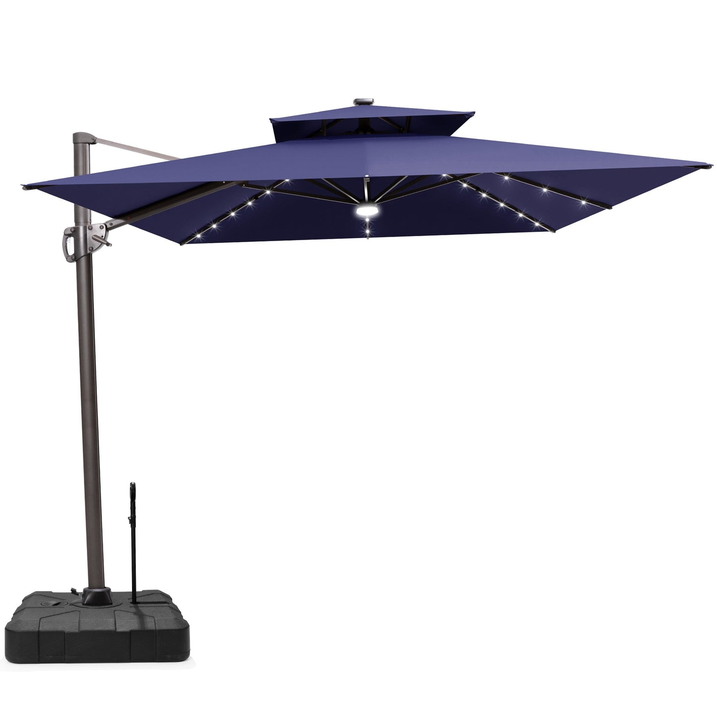 Crestlive 11x9 ft navy blue lighted rectangular cantilever patio umbrella with solar LED lights and wheeled base