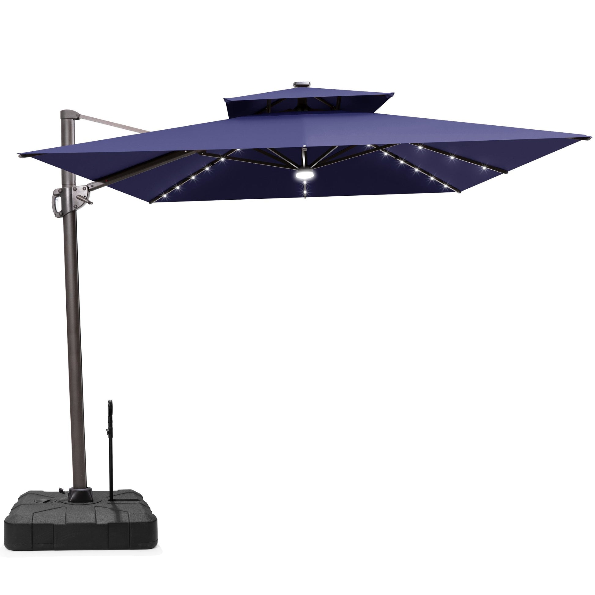 Crestlive 11x9 ft navy blue lighted rectangular cantilever patio umbrella with solar LED lights and wheeled base