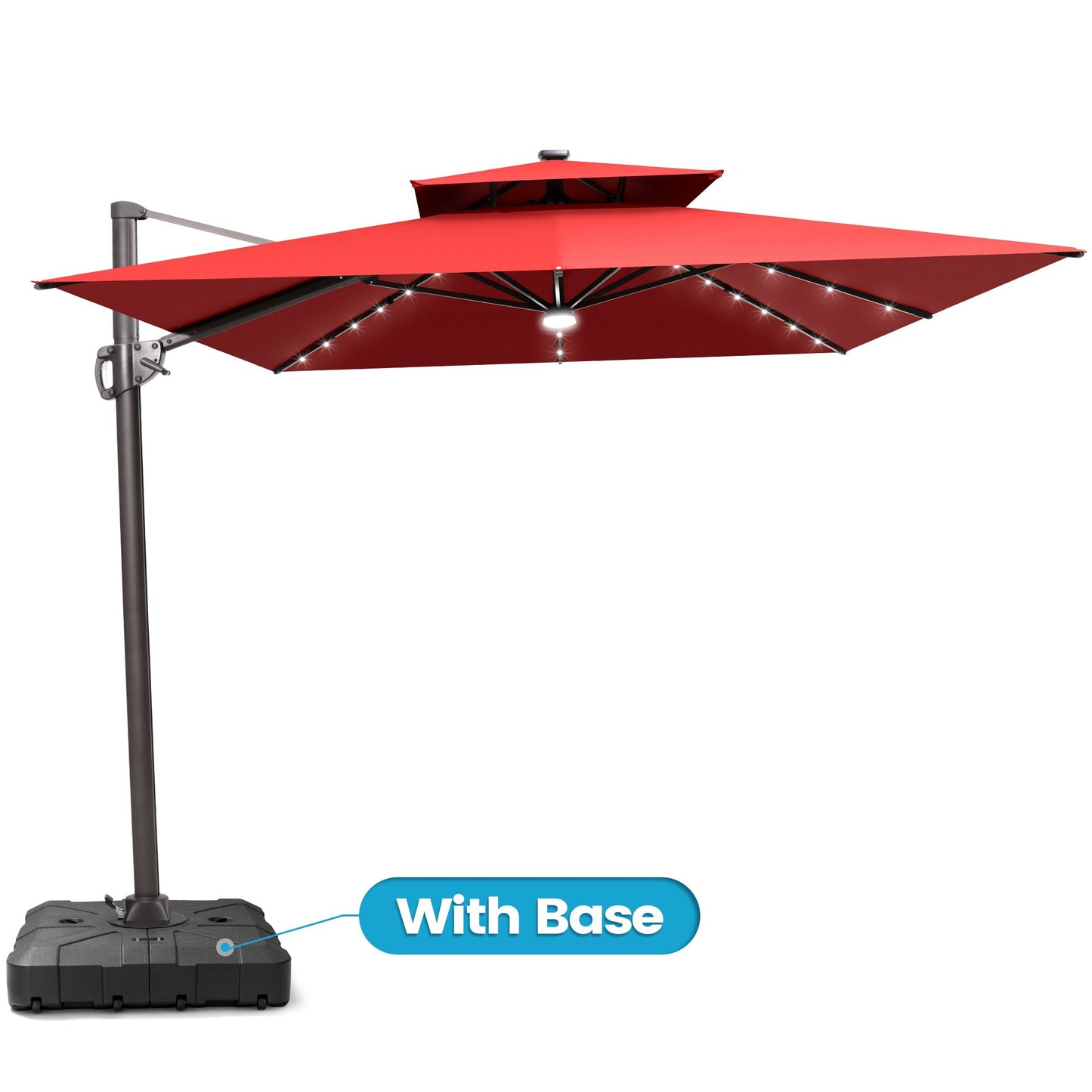 Crestlive 11x9 ft red lighted rectangular cantilever patio umbrella with LED lights and heavy-duty base
