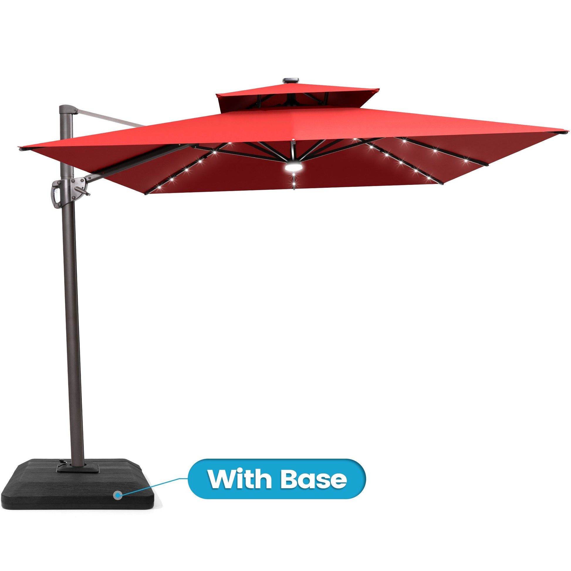 Crestlive 11x9 ft red lighted rectangular cantilever patio umbrella with LED lights and low-profile base