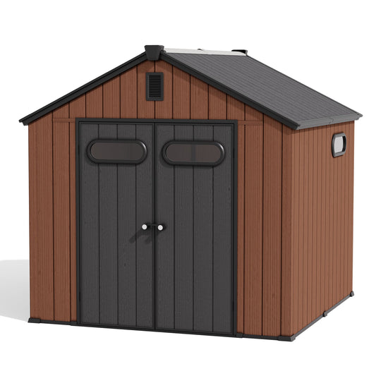 Outdoor Resin Storage Shed with Floor, Skylight & Lockable Door