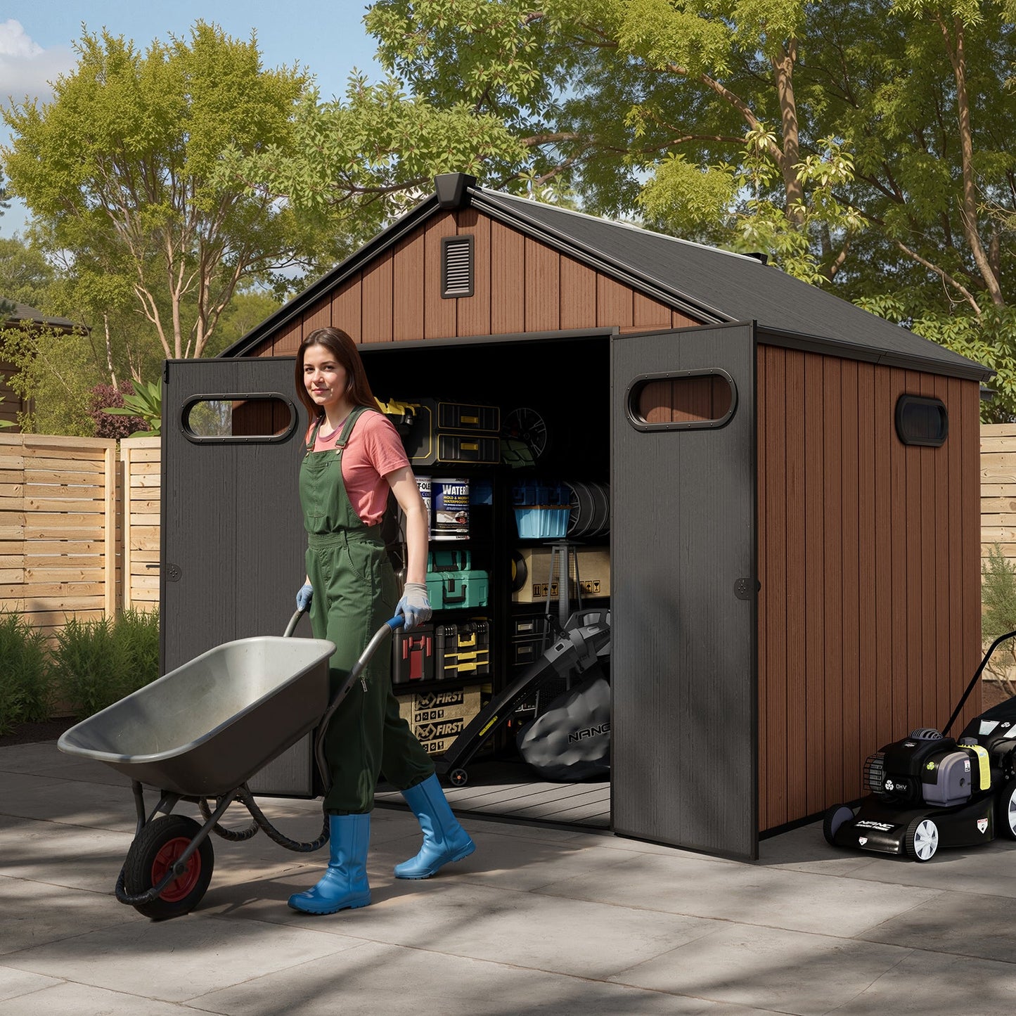 Outdoor Resin Storage Shed with Floor, Skylight & Lockable Door
