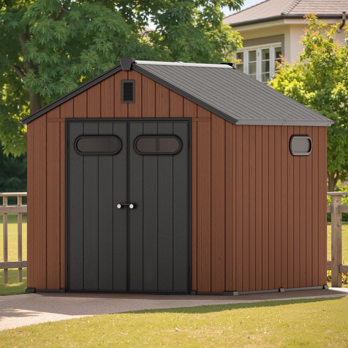 Outdoor Resin Storage Shed with Floor, Skylight & Lockable Door