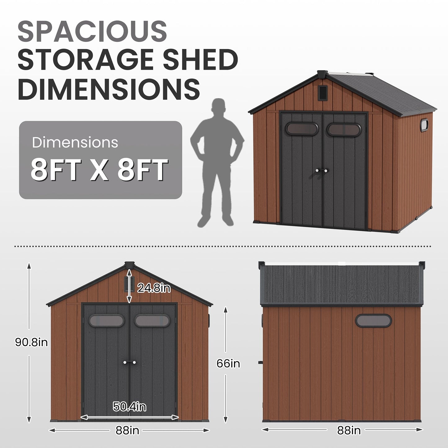 Outdoor Resin Storage Shed with Floor, Skylight & Lockable Door