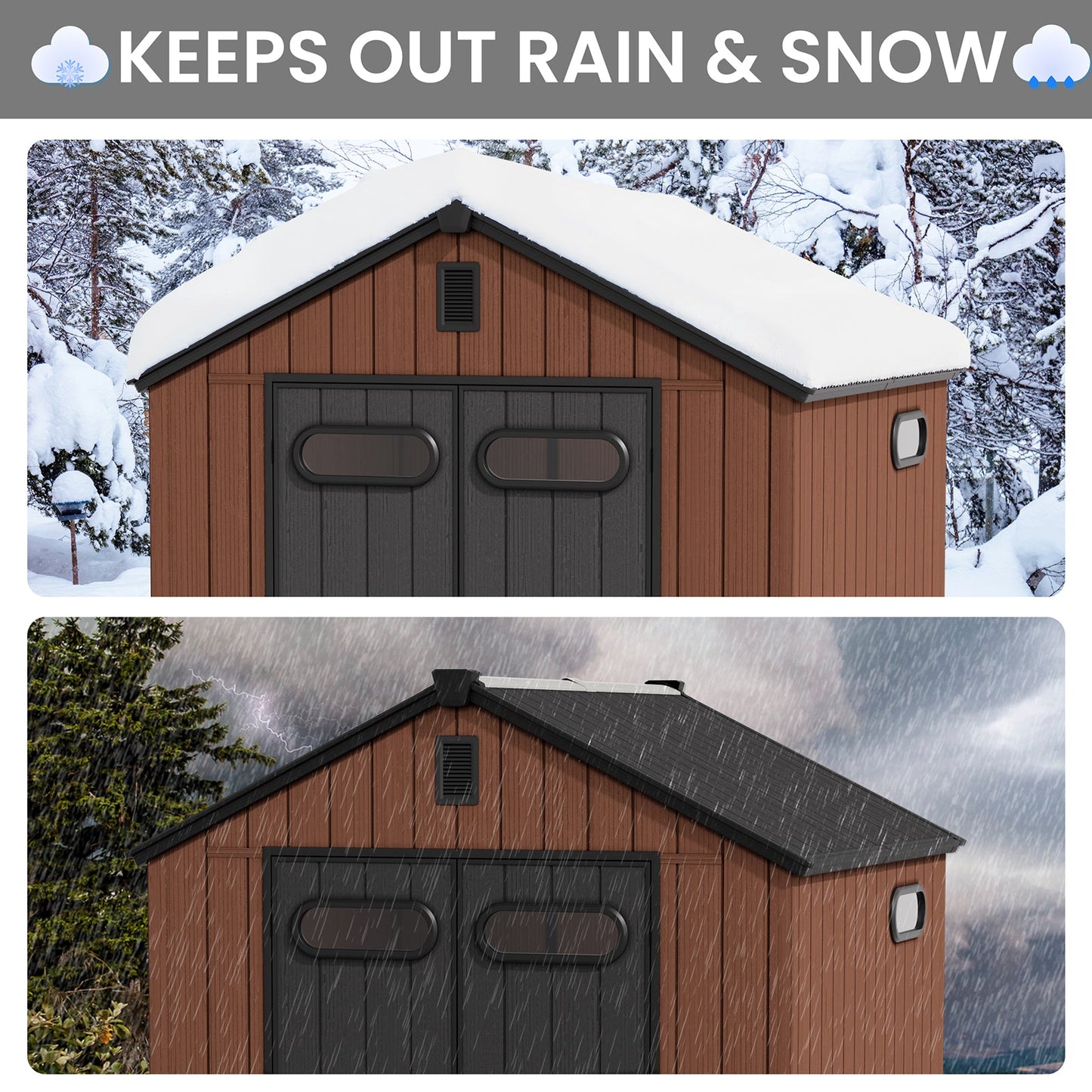 Outdoor Resin Storage Shed with Floor, Skylight & Lockable Door