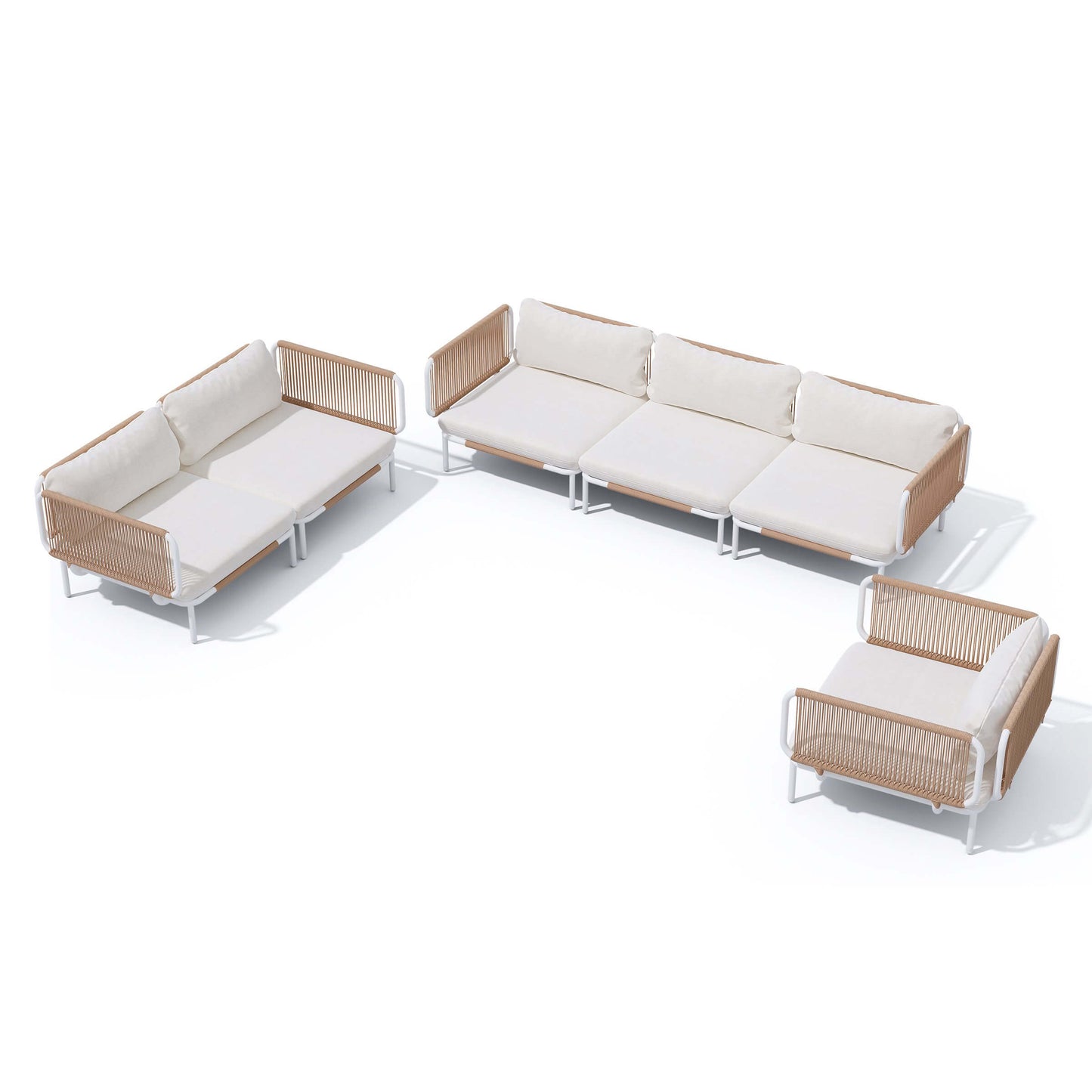 Modular Patio Sofa Chair with Rope Weave & Convertible Armrests