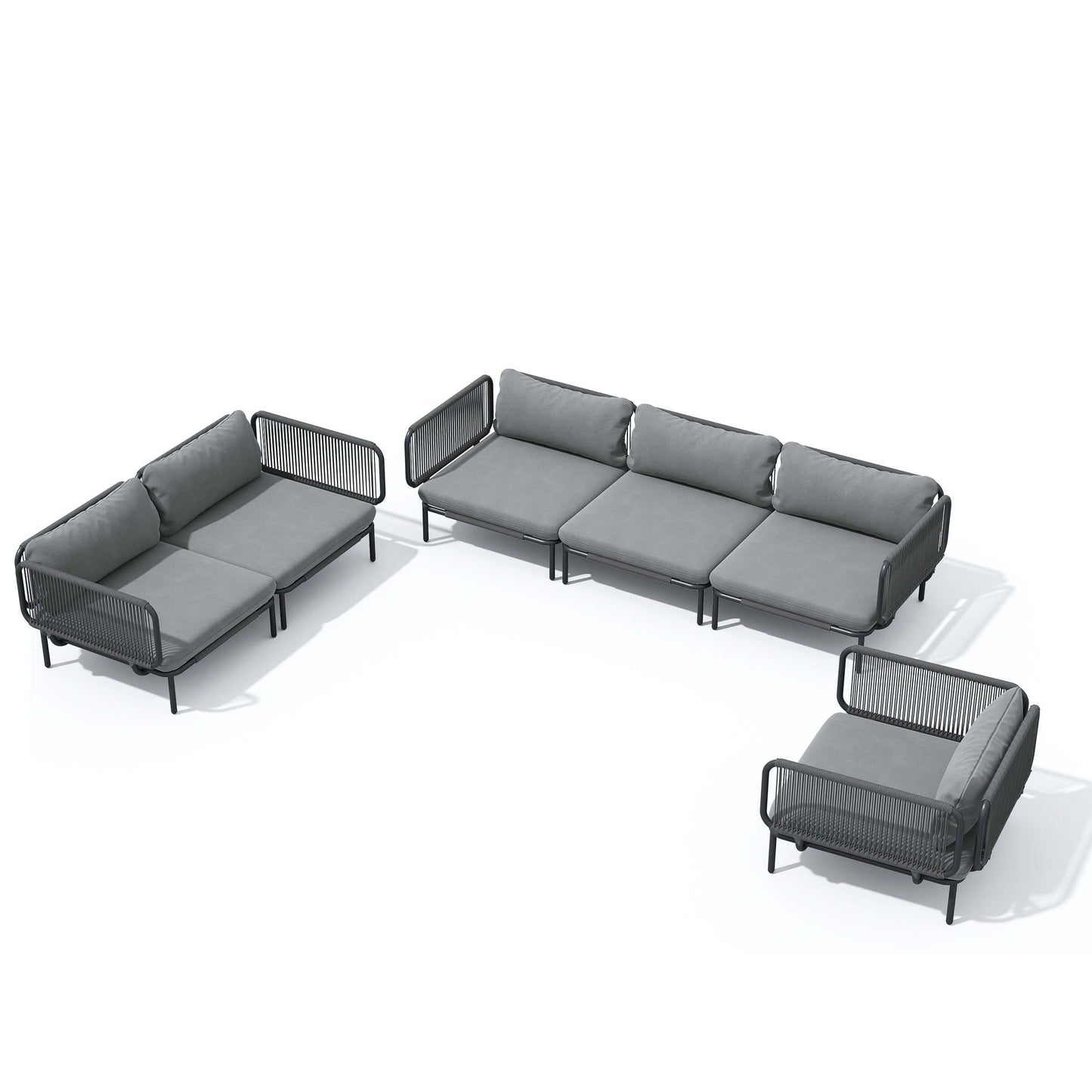 Modular Patio Sofa Chair with Rope Weave & Convertible Armrests
