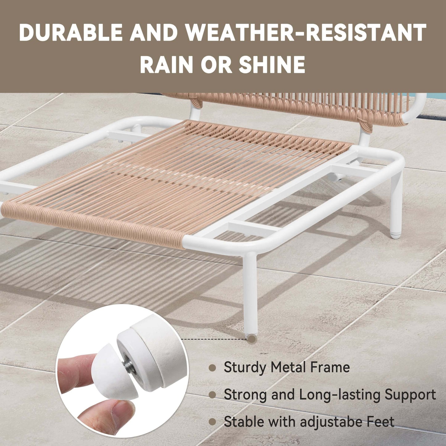 Modular Patio Sofa Chair with Rope Weave & Convertible Armrests