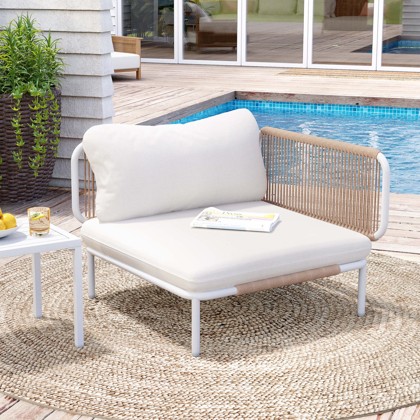 Modular Patio Sofa Chair with Rope Weave & Convertible Armrests