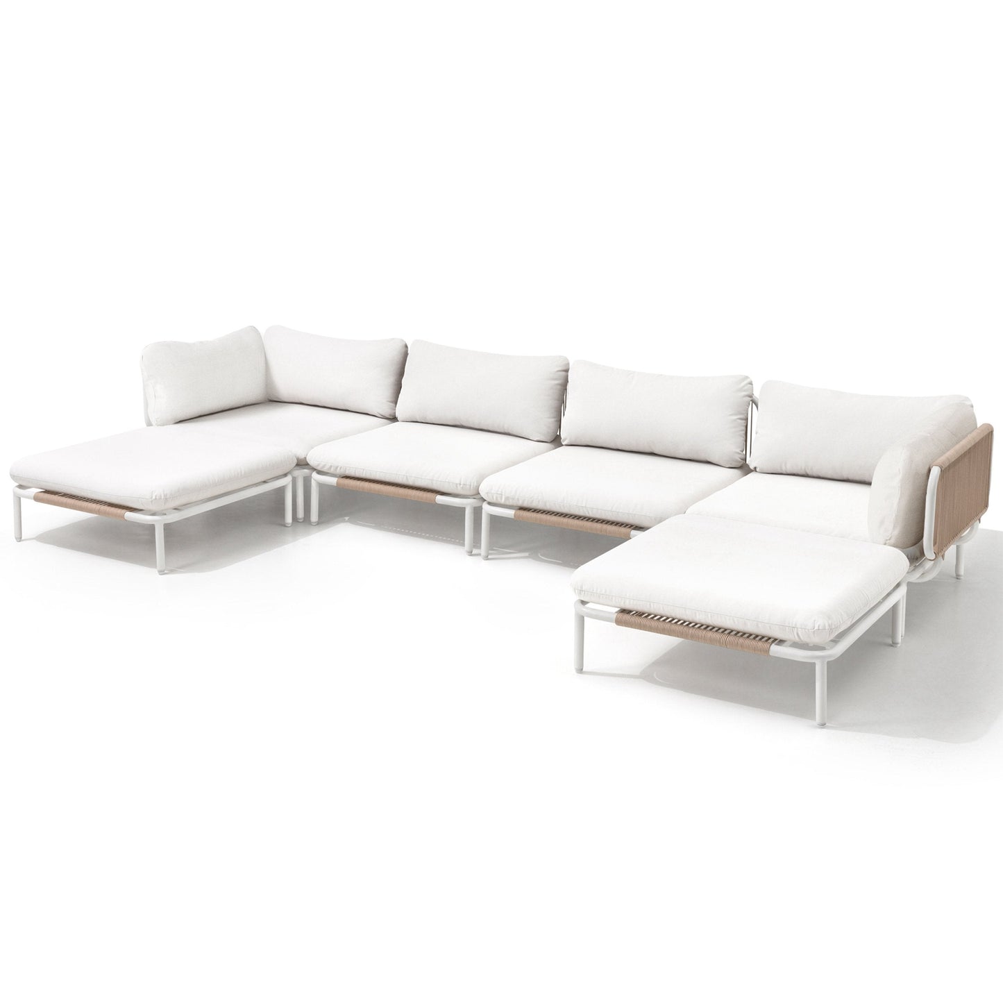 Modular Patio Sofa Chair with Rope Weave & Convertible Armrests