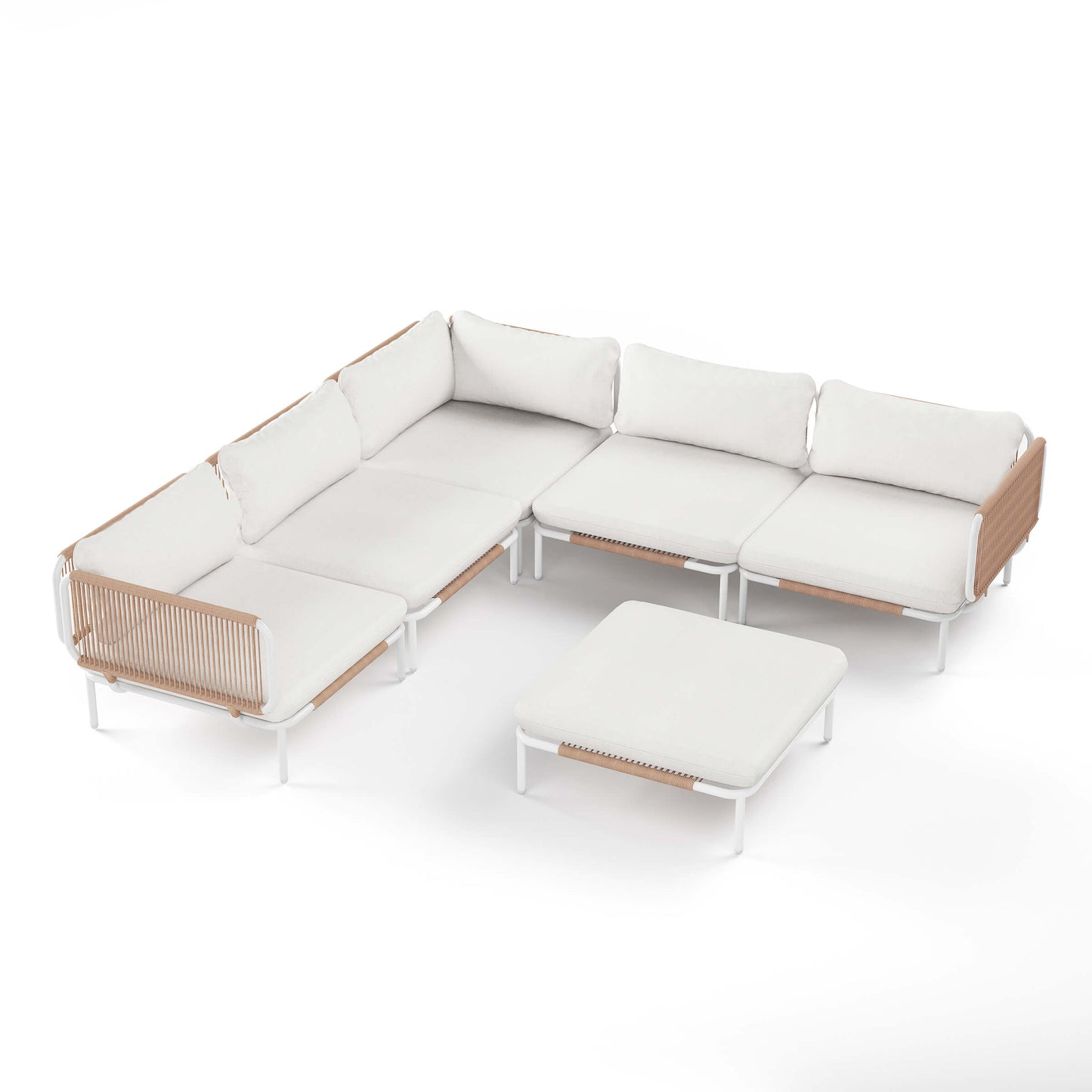 Modular Patio Sofa Chair with Rope Weave & Convertible Armrests
