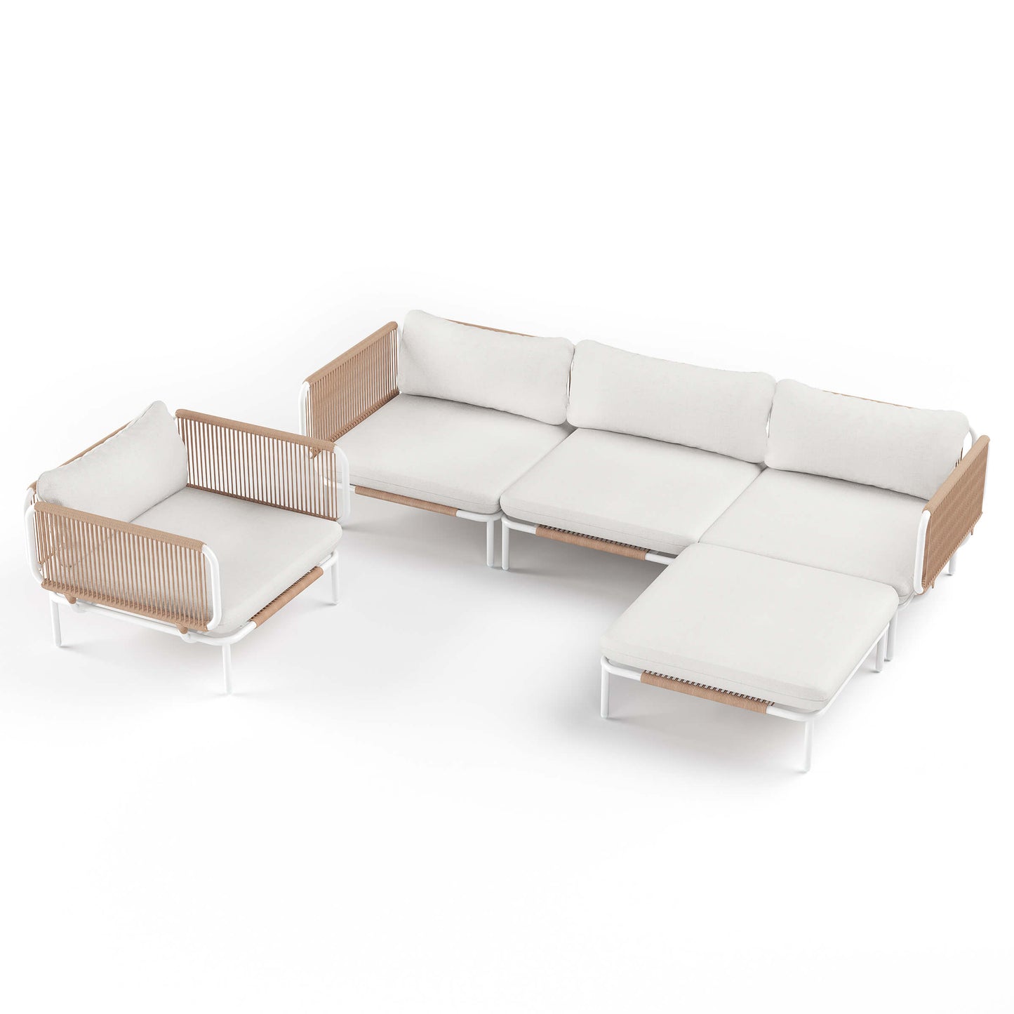 Modular Patio Sofa Chair with Rope Weave & Convertible Armrests