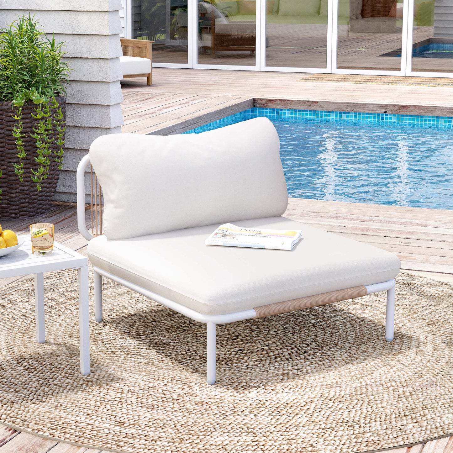 Modular Patio Sofa Chair with Rope Weave & Convertible Armrests