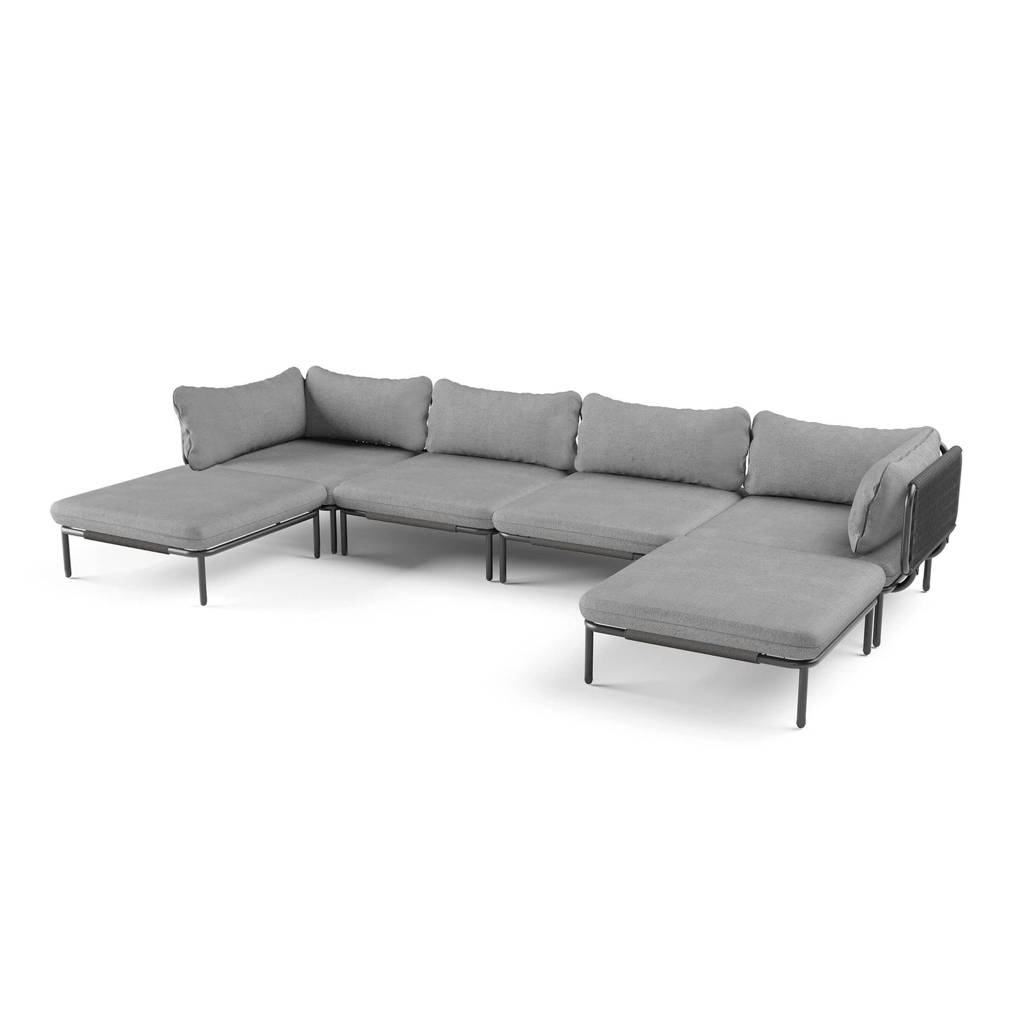 Modular Patio Sofa Chair with Rope Weave & Convertible Armrests