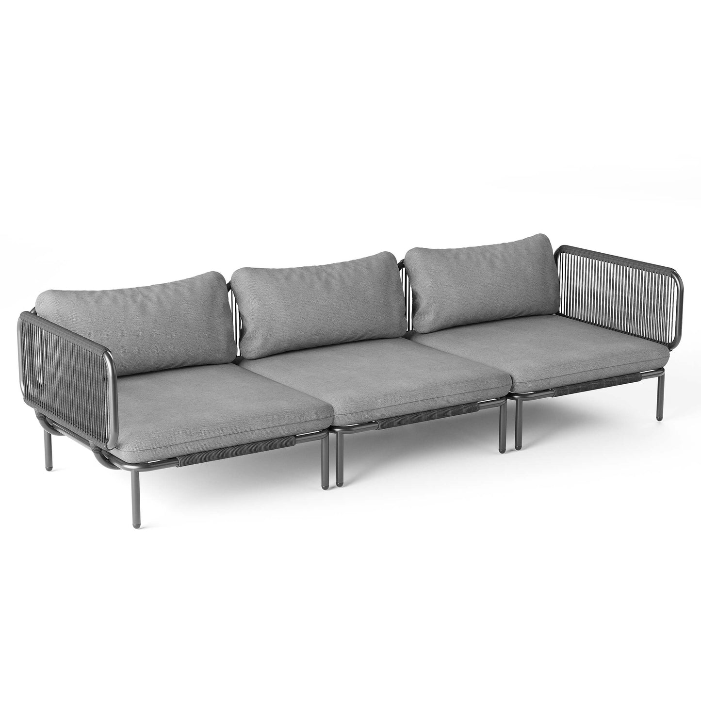 Modular Patio Sofa Chair with Rope Weave & Convertible Armrests