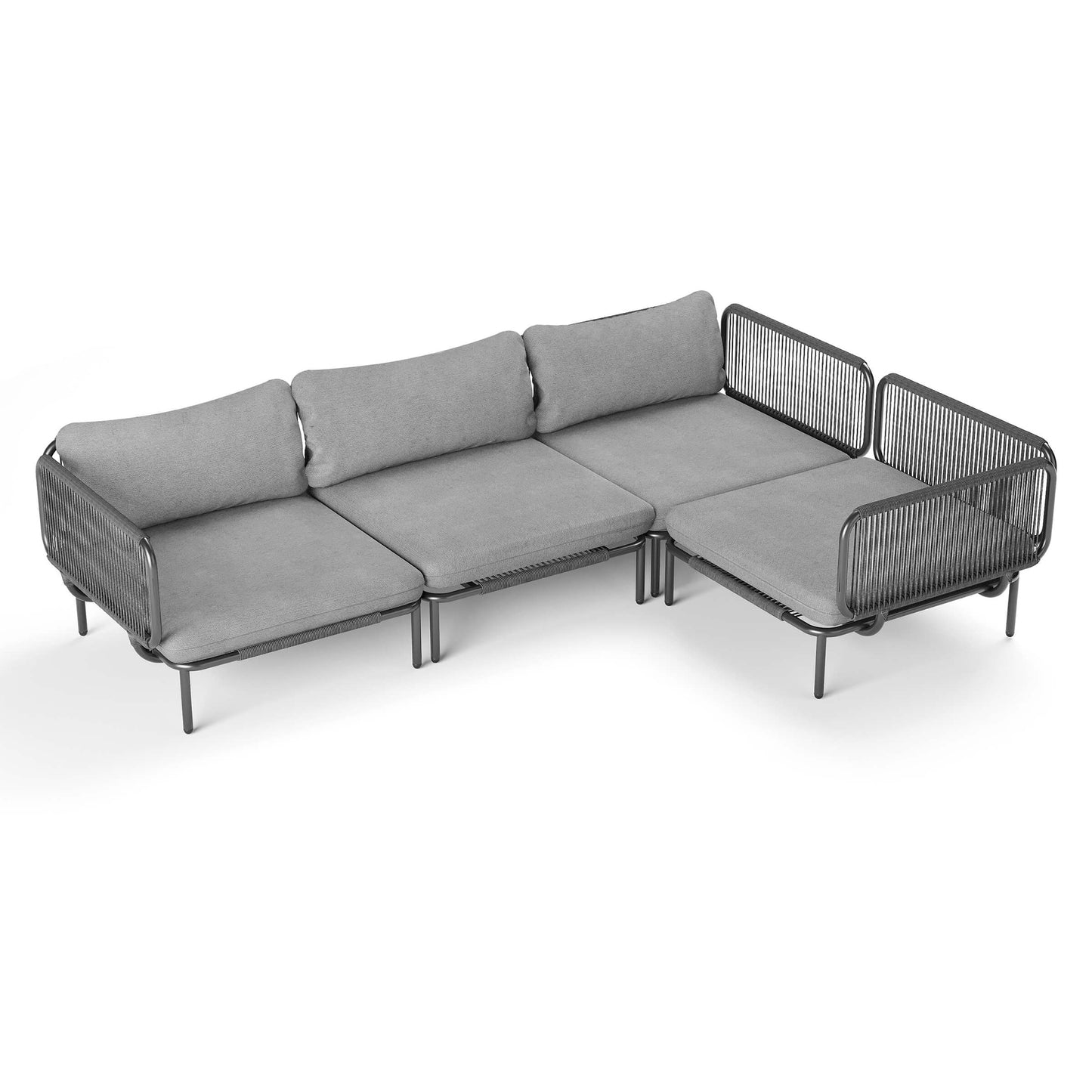 Modular Patio Sofa Chair with Rope Weave & Convertible Armrests