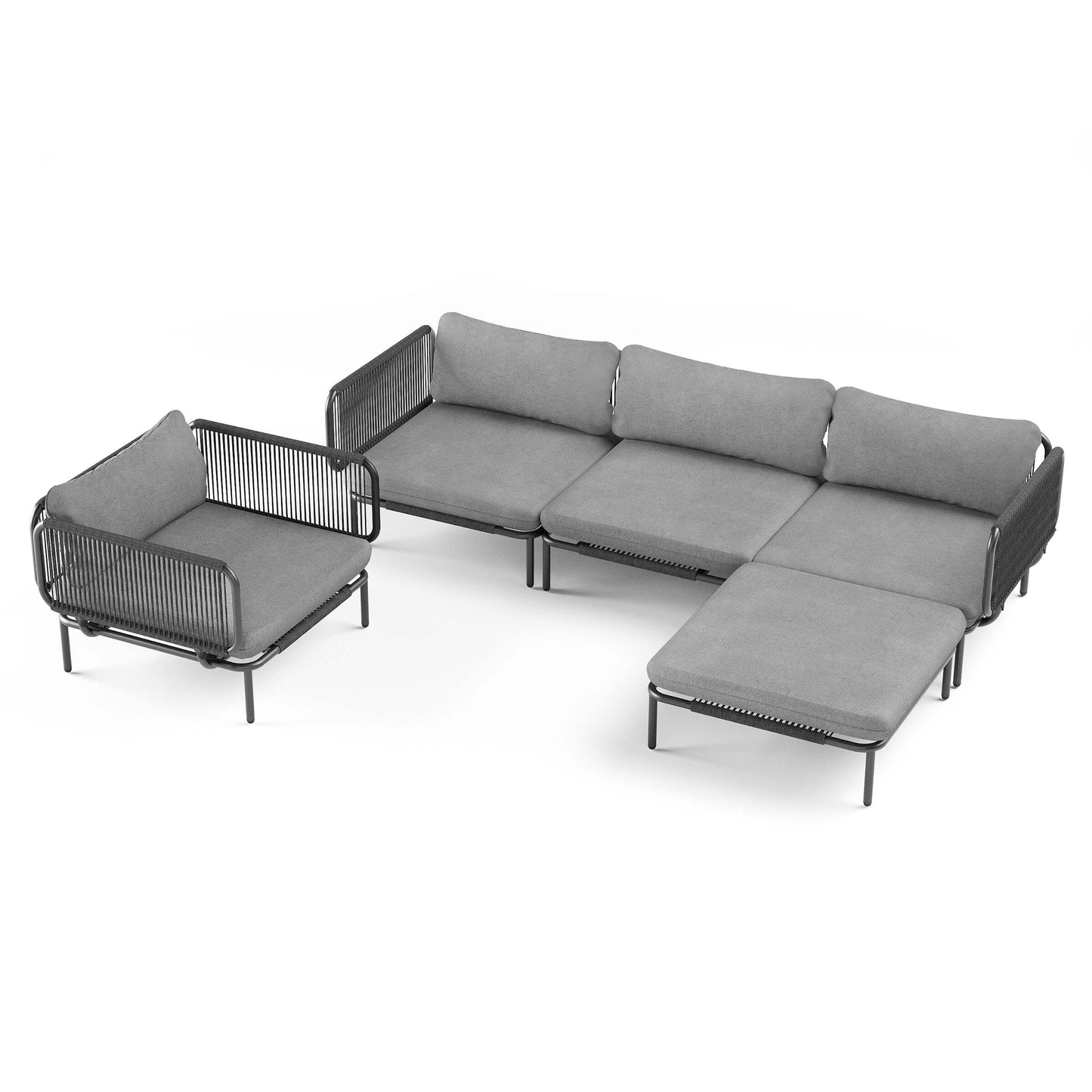 Modular Patio Sofa Chair with Rope Weave & Convertible Armrests