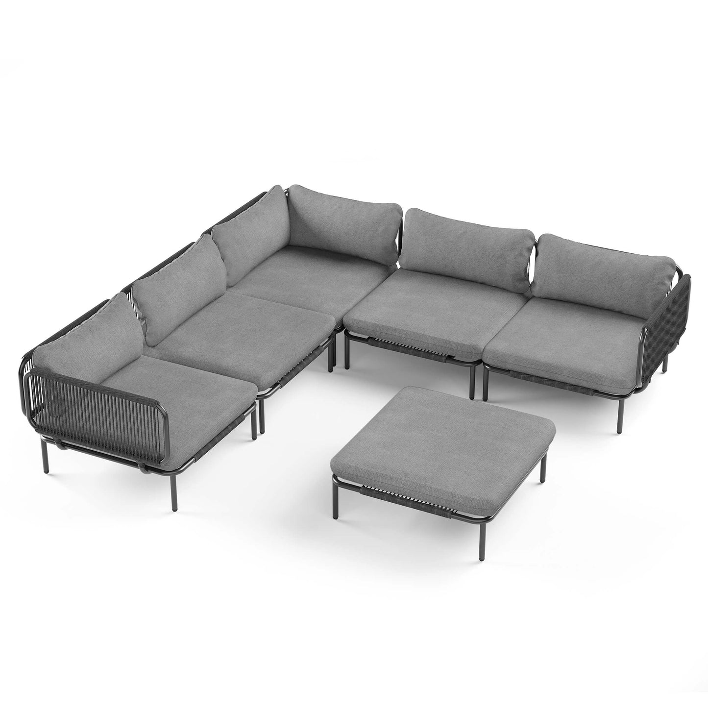 Modular Patio Sofa Chair with Rope Weave & Convertible Armrests