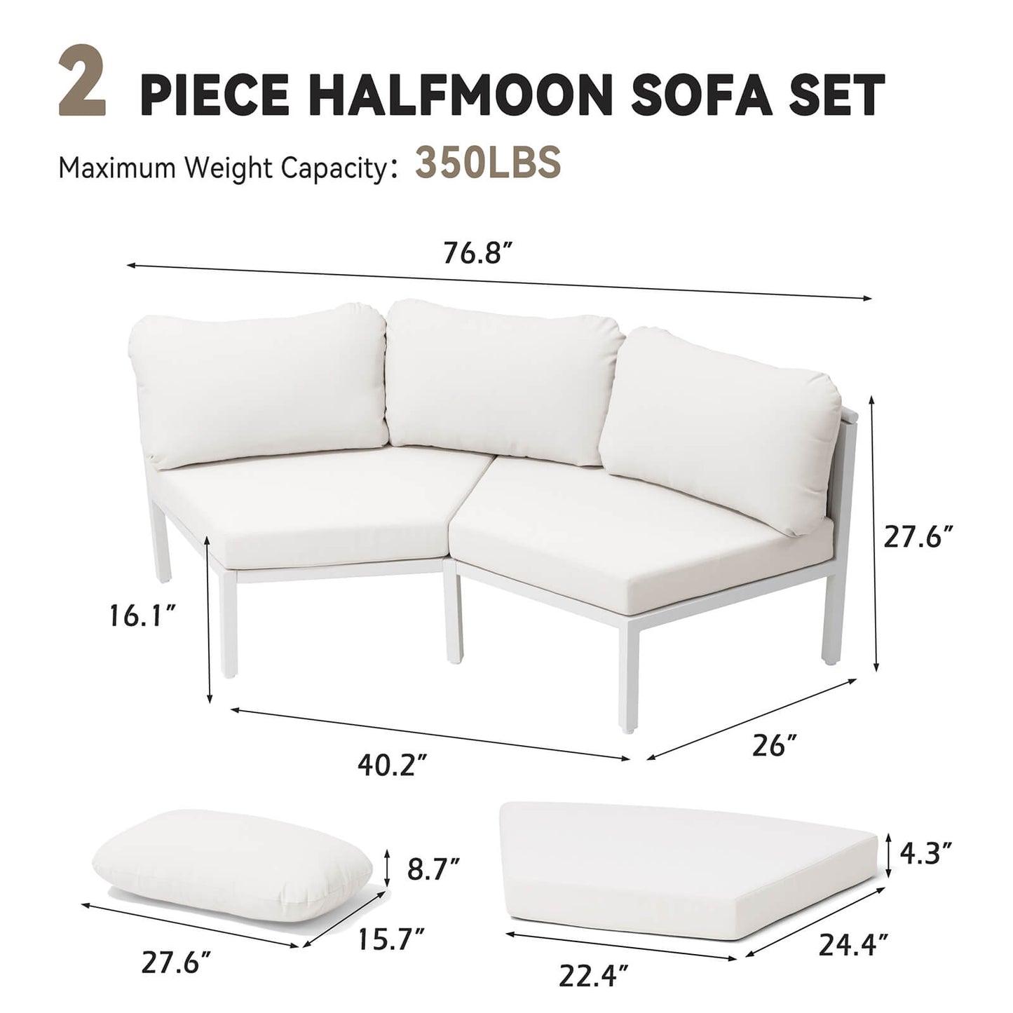Curved Aluminum Outdoor Sectional Sofa with Water-Resistant Cushions