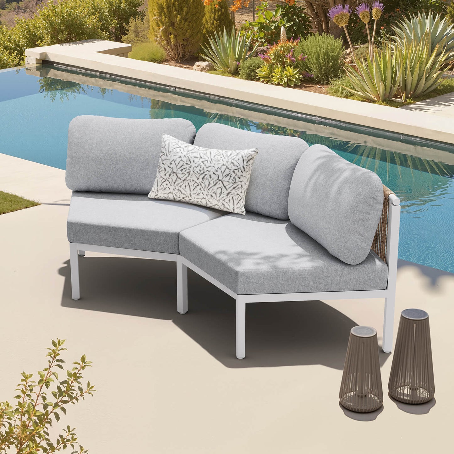 Curved Aluminum Outdoor Sectional Sofa with Water-Resistant Cushions