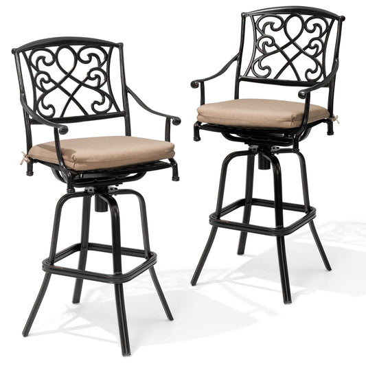 Aluminum Swivel Outdoor Bar Stool Set of 2 with Sunbrella Cushions