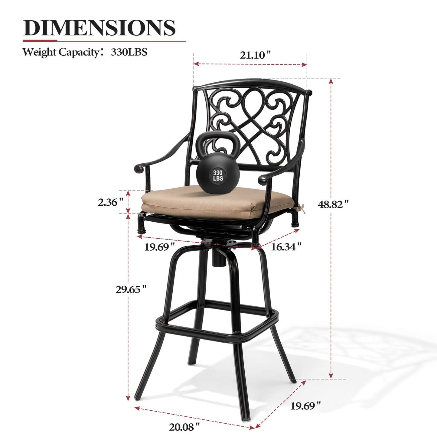 Aluminum Swivel Outdoor Bar Stool Set of 2 with Sunbrella Cushions